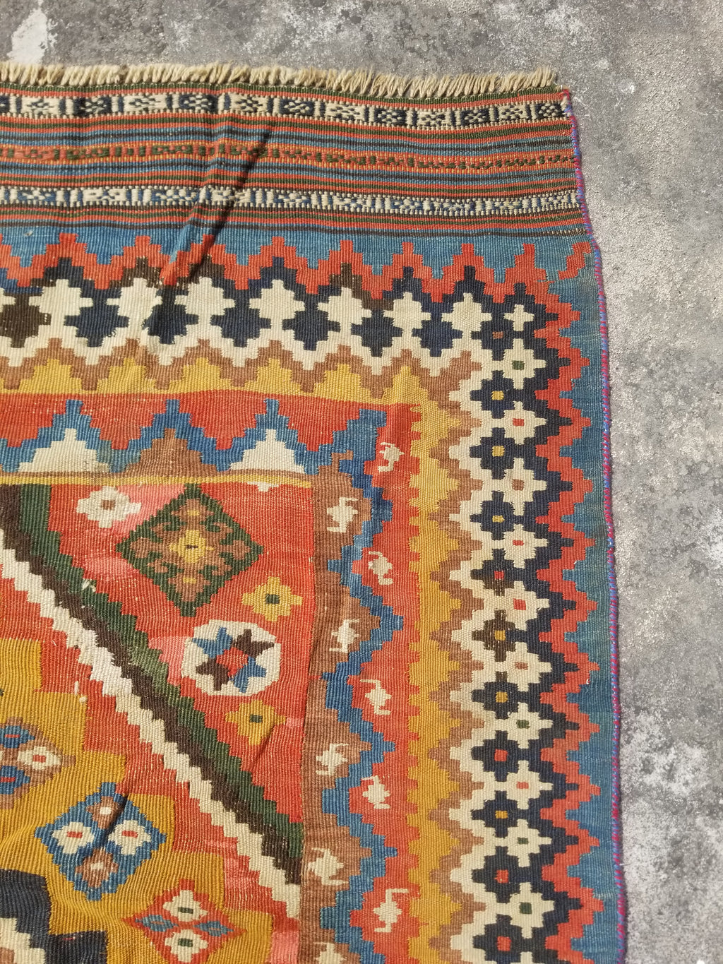 Antique Traditional Handwoven Turkish Anatolian Wool Multicolor Kilim 296x148cm