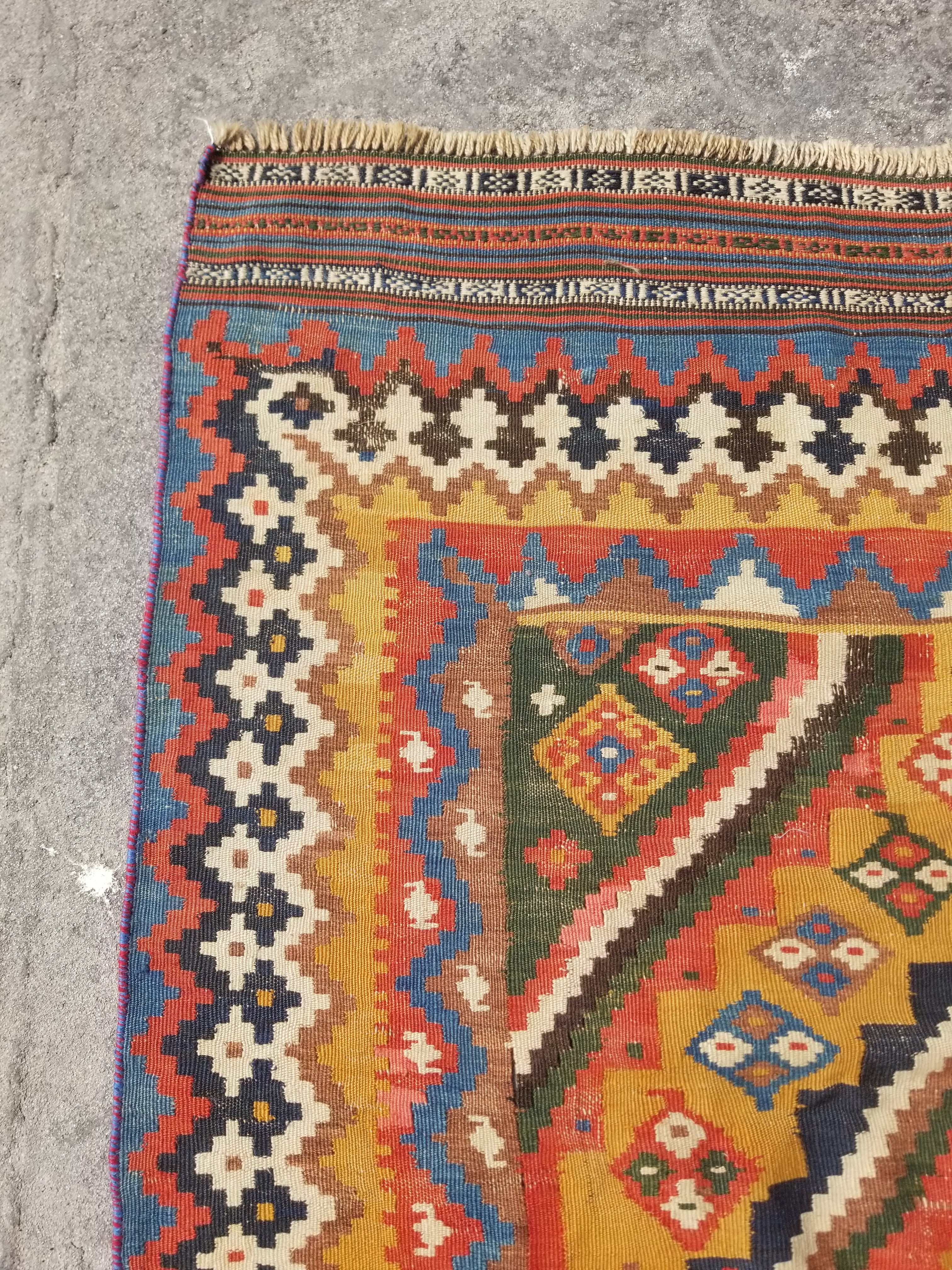 Antique Traditional Handwoven Turkish Anatolian Wool Multicolor Kilim 296x148cm