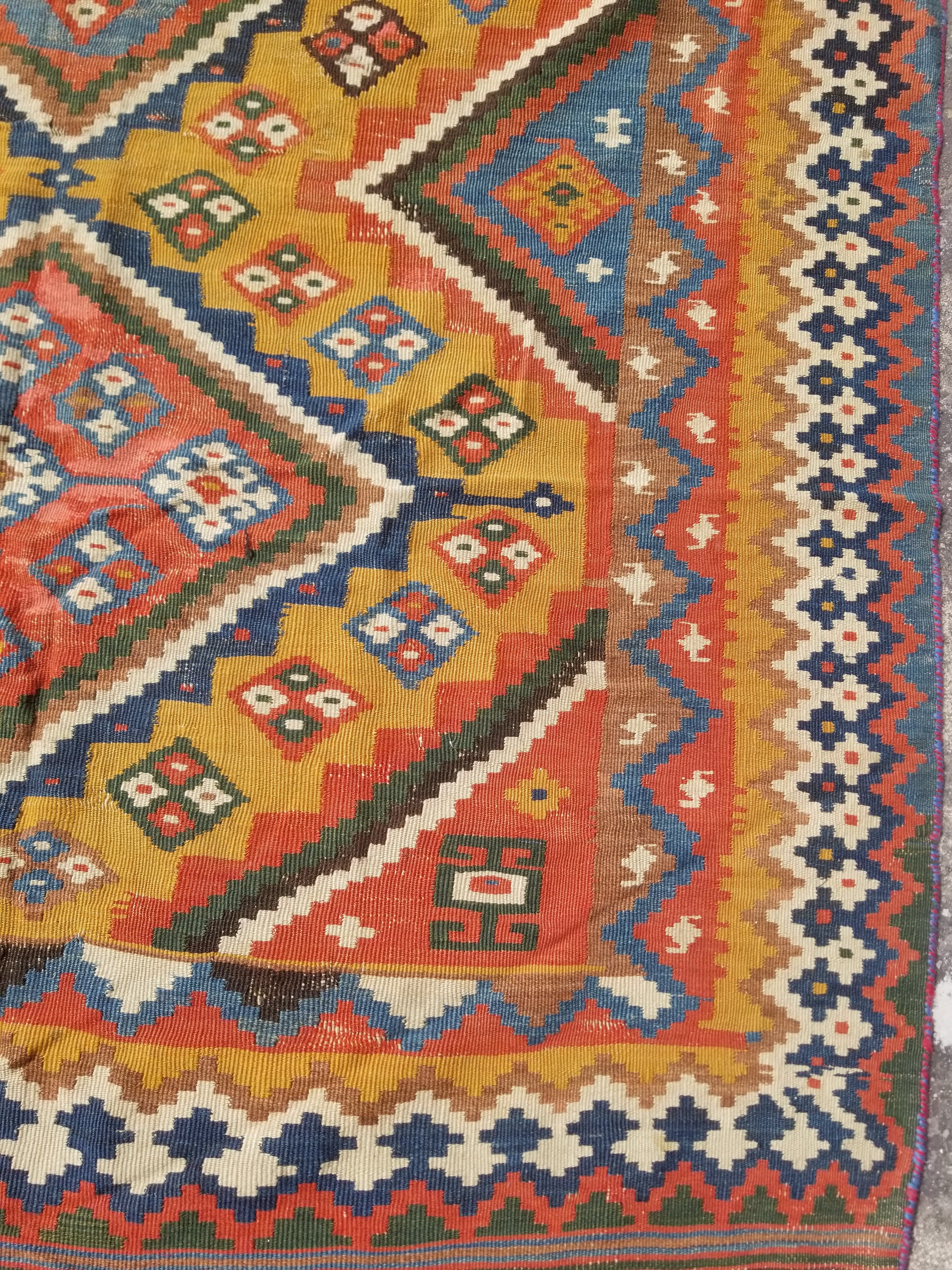 Antique Traditional Handwoven Turkish Anatolian Wool Multicolor Kilim 296x148cm