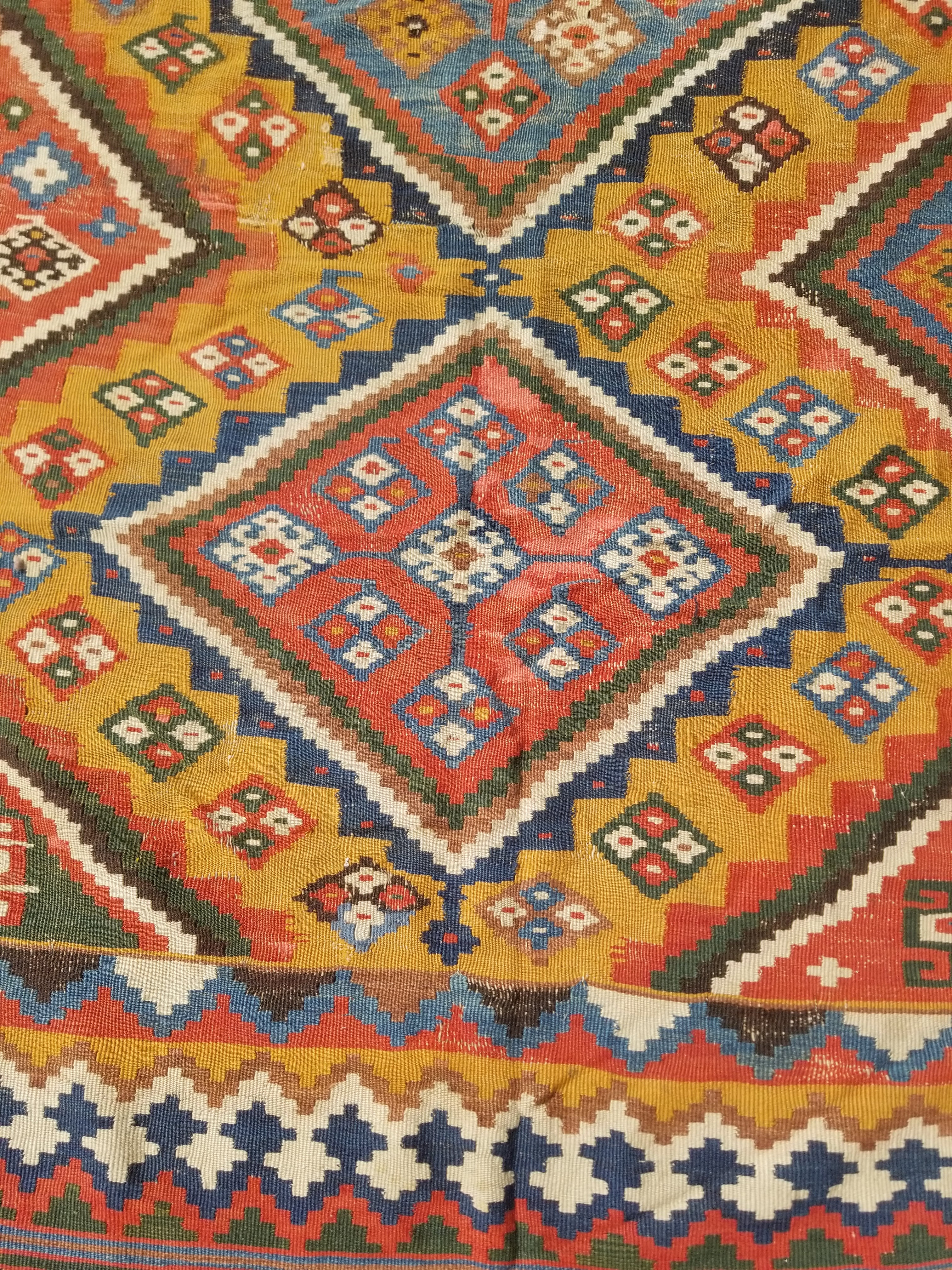 Antique Traditional Handwoven Turkish Anatolian Wool Multicolor Kilim 296x148cm