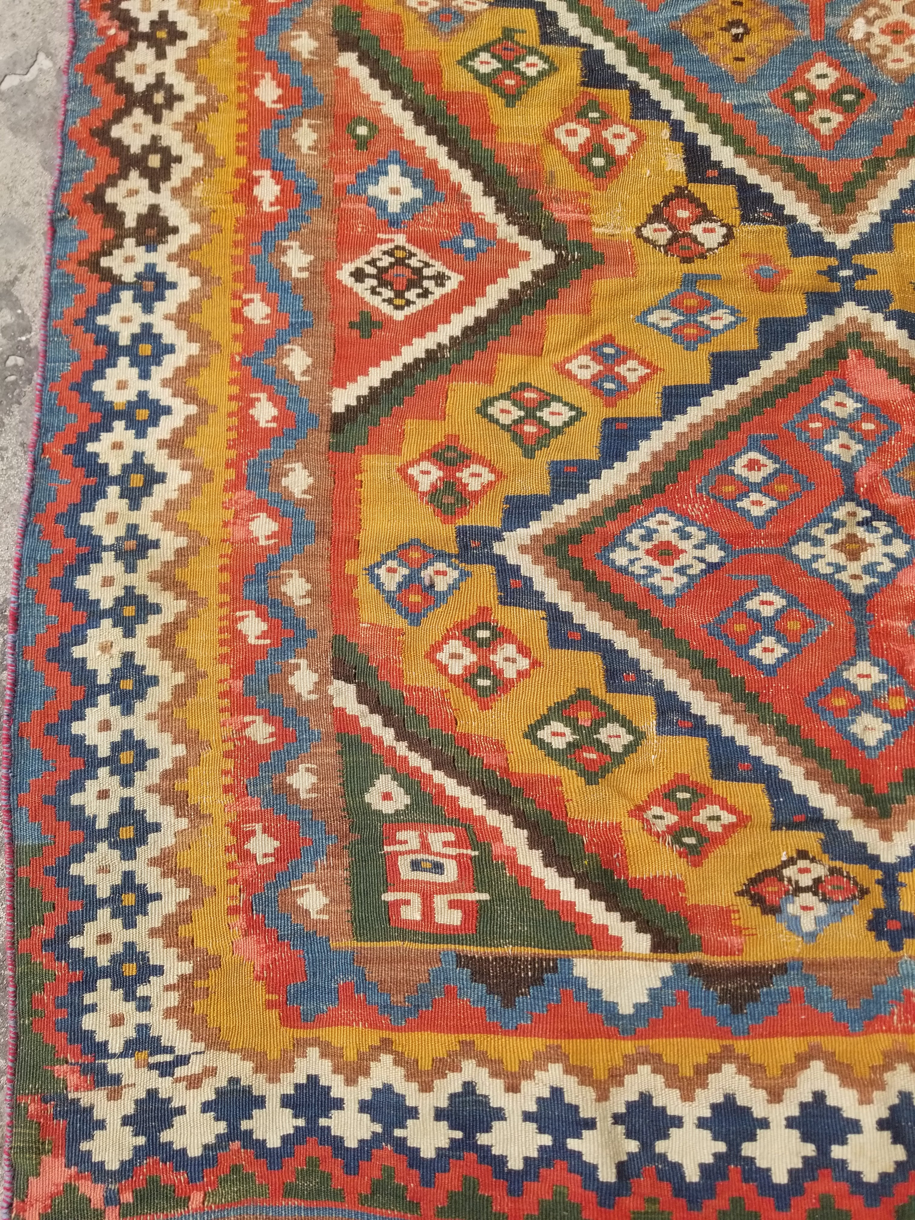 Antique Traditional Handwoven Turkish Anatolian Wool Multicolor Kilim 296x148cm