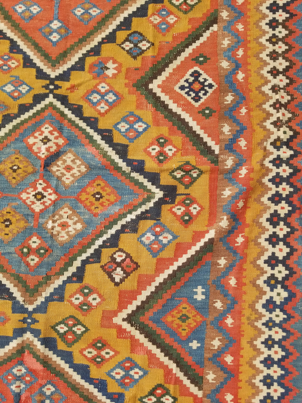 Antique Traditional Handwoven Turkish Anatolian Wool Multicolor Kilim 296x148cm