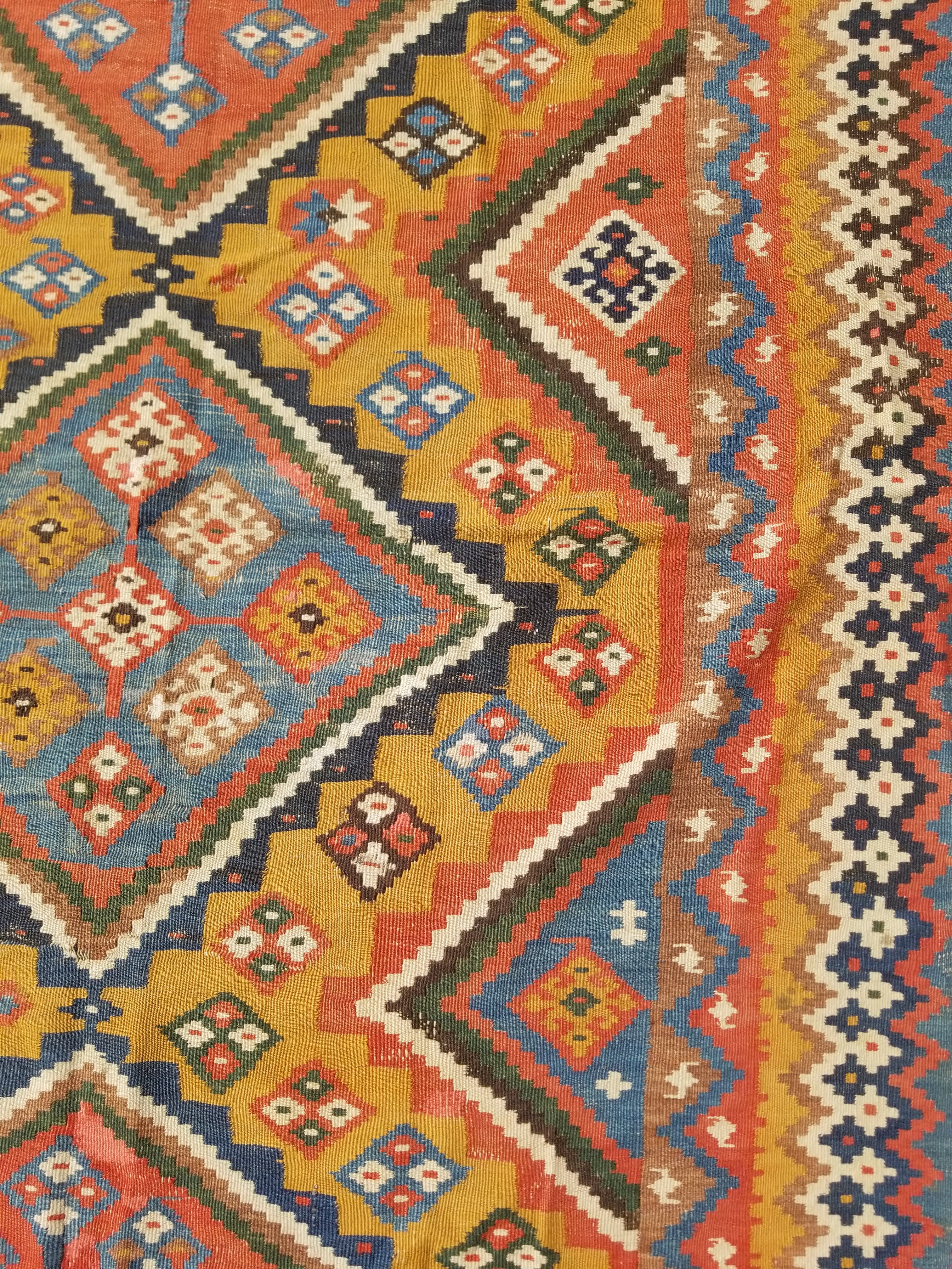 Antique Traditional Handwoven Turkish Anatolian Wool Multicolor Kilim 296x148cm