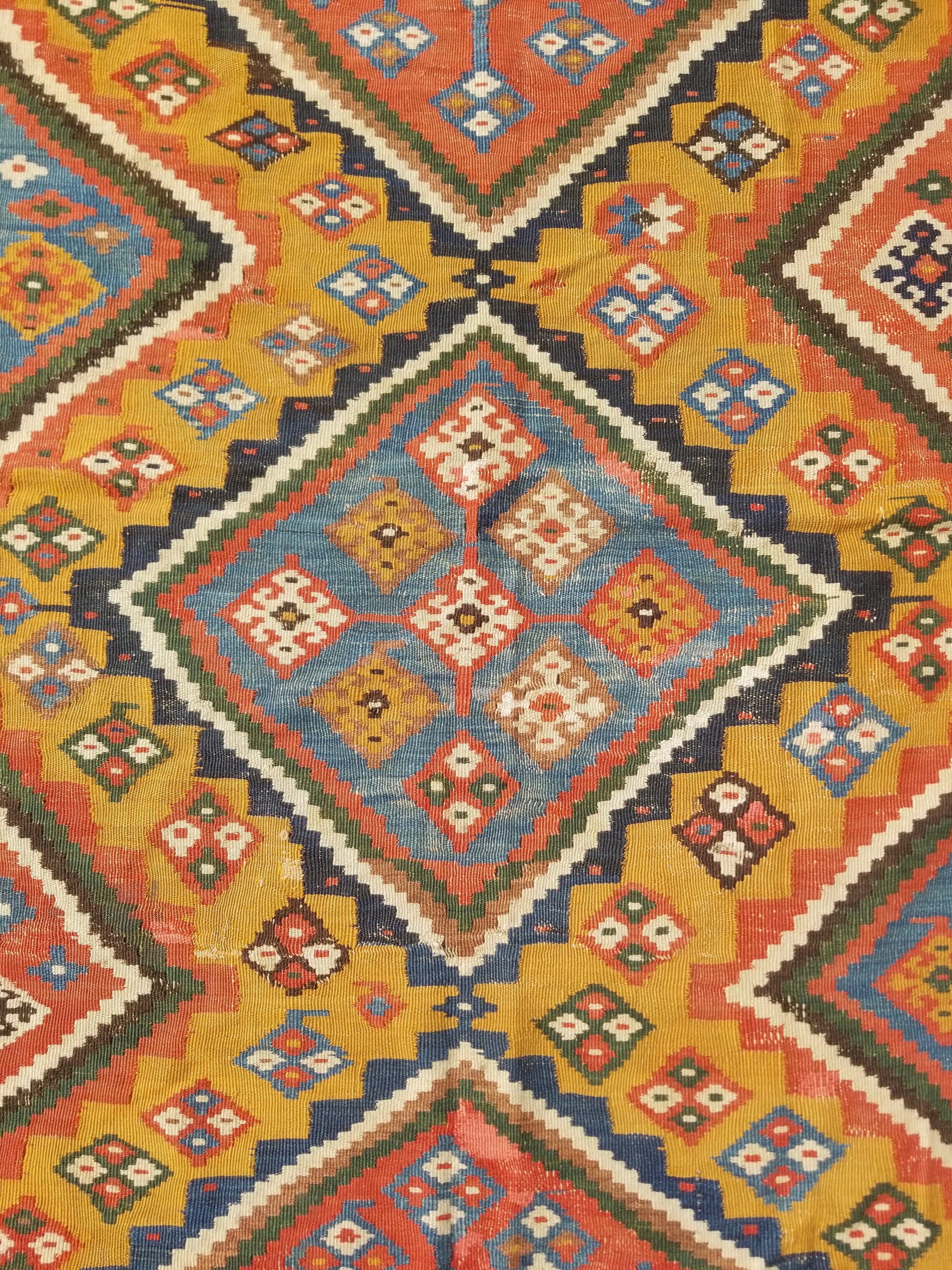 Antique Traditional Handwoven Turkish Anatolian Wool Multicolor Kilim 296x148cm