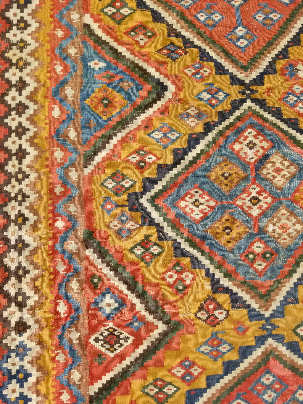 Antique Traditional Handwoven Turkish Anatolian Wool Multicolor Kilim 296x148cm