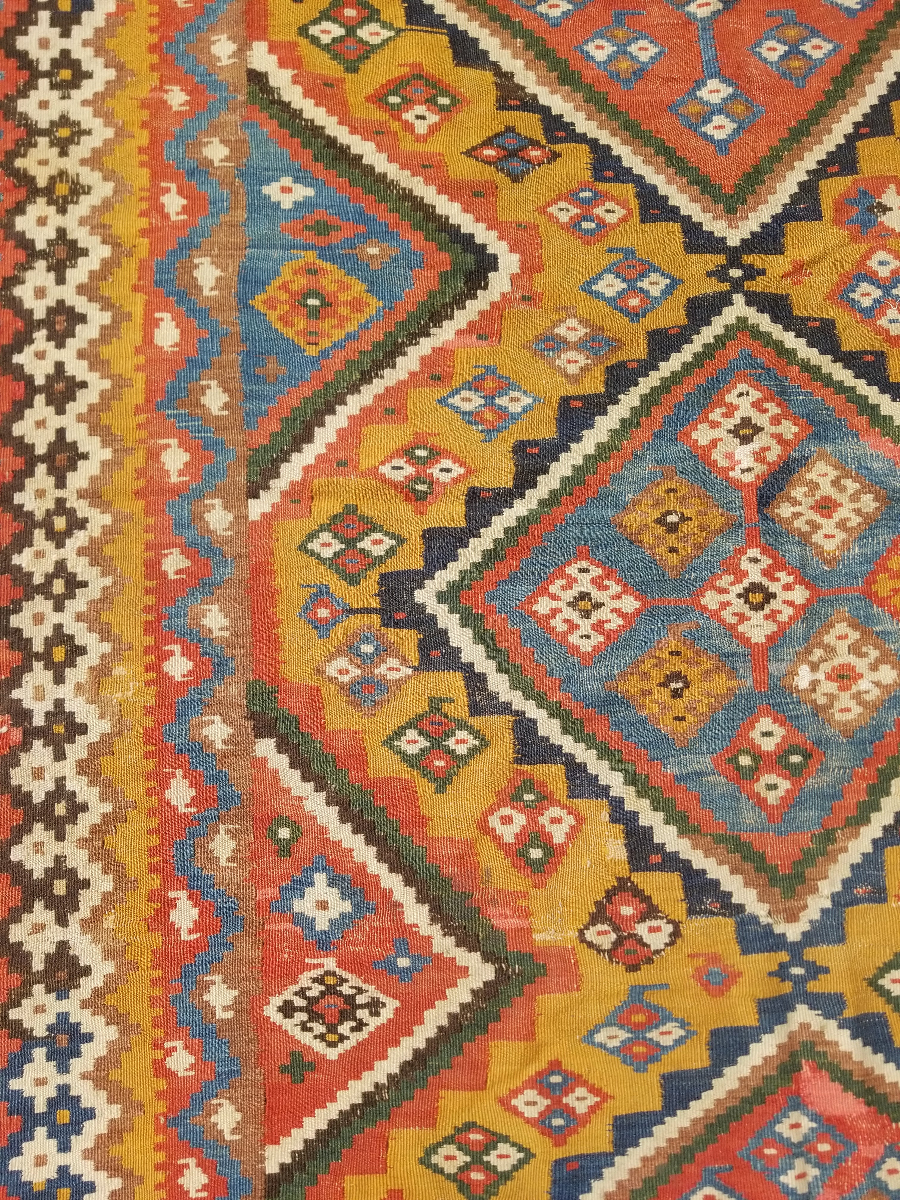 Antique Traditional Handwoven Turkish Anatolian Wool Multicolor Kilim 296x148cm