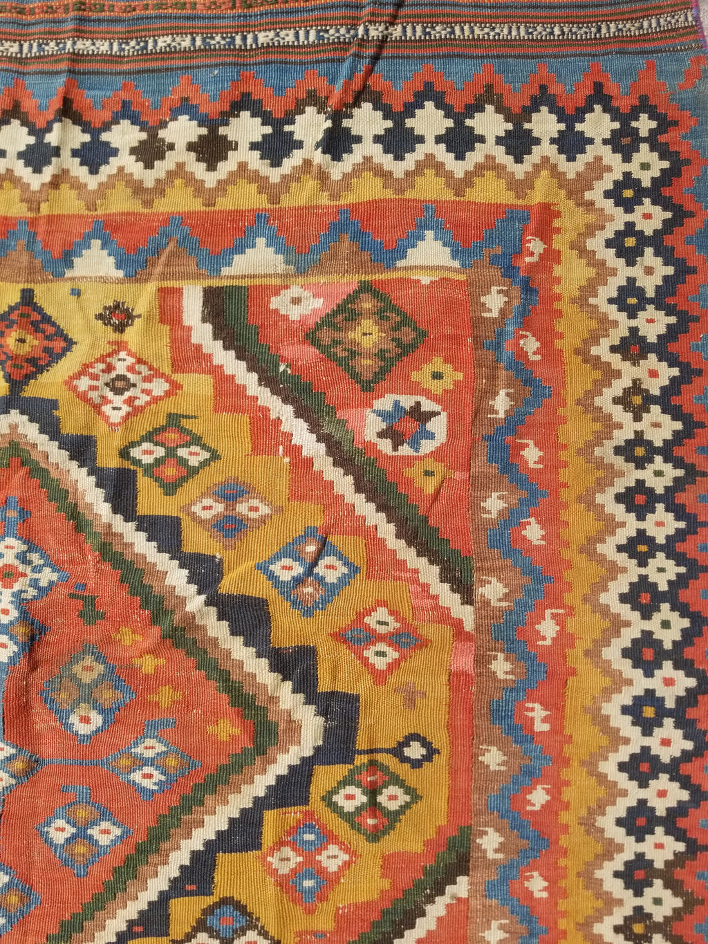 Antique Traditional Handwoven Turkish Anatolian Wool Multicolor Kilim 296x148cm