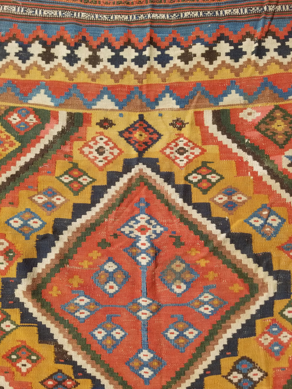Antique Traditional Handwoven Turkish Anatolian Wool Multicolor Kilim 296x148cm