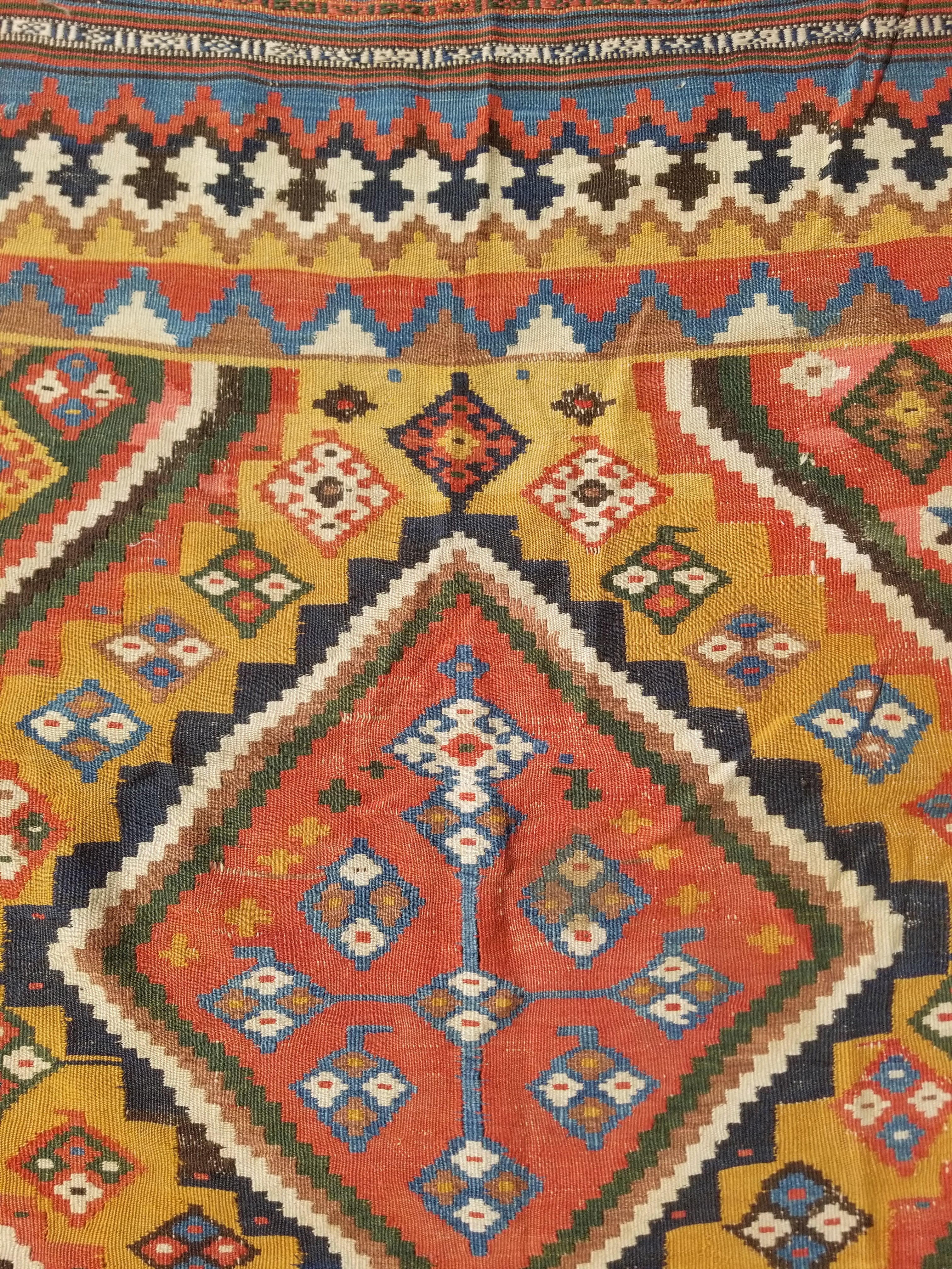 Antique Traditional Handwoven Turkish Anatolian Wool Multicolor Kilim 296x148cm