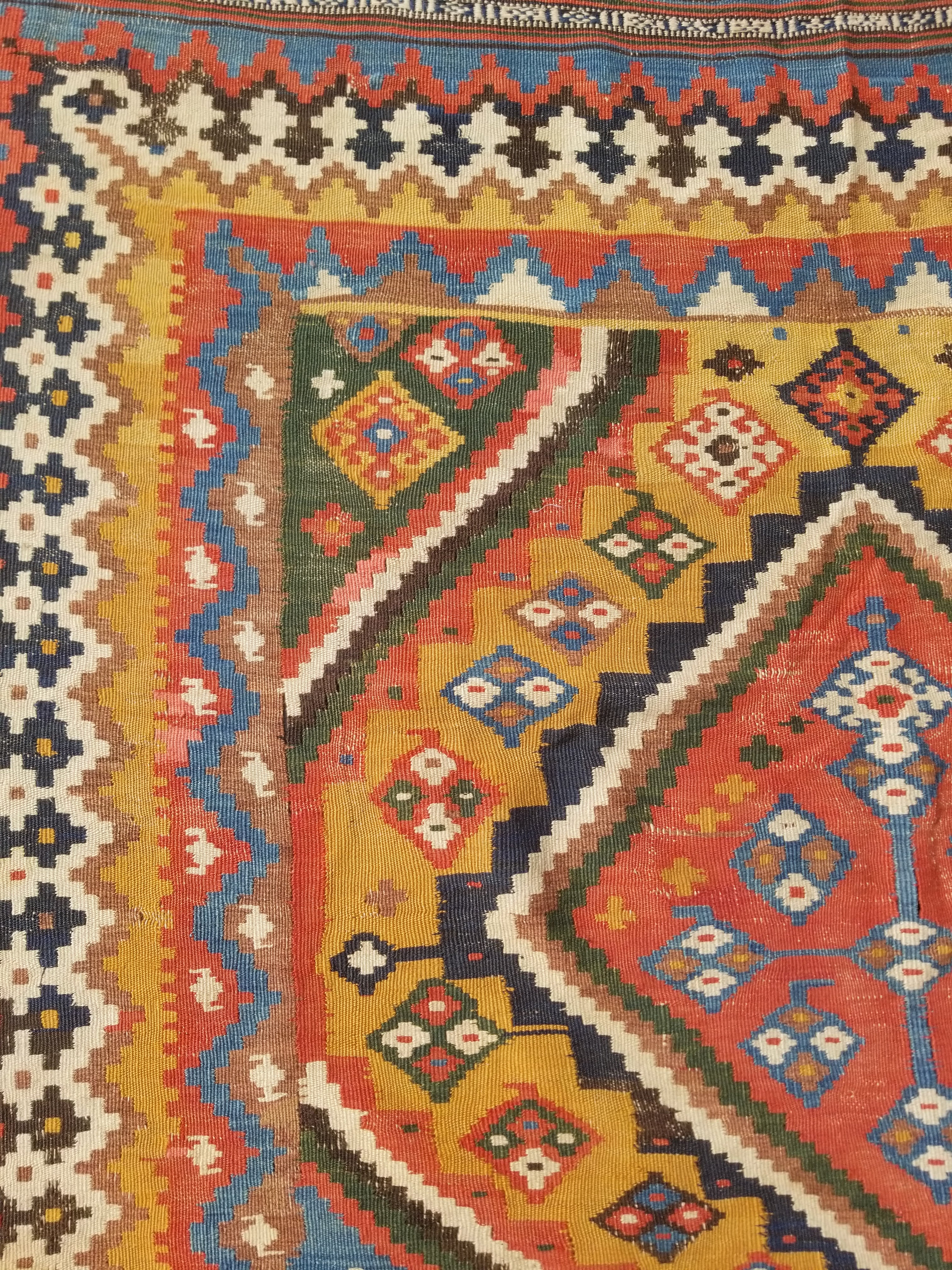 Antique Traditional Handwoven Turkish Anatolian Wool Multicolor Kilim 296x148cm