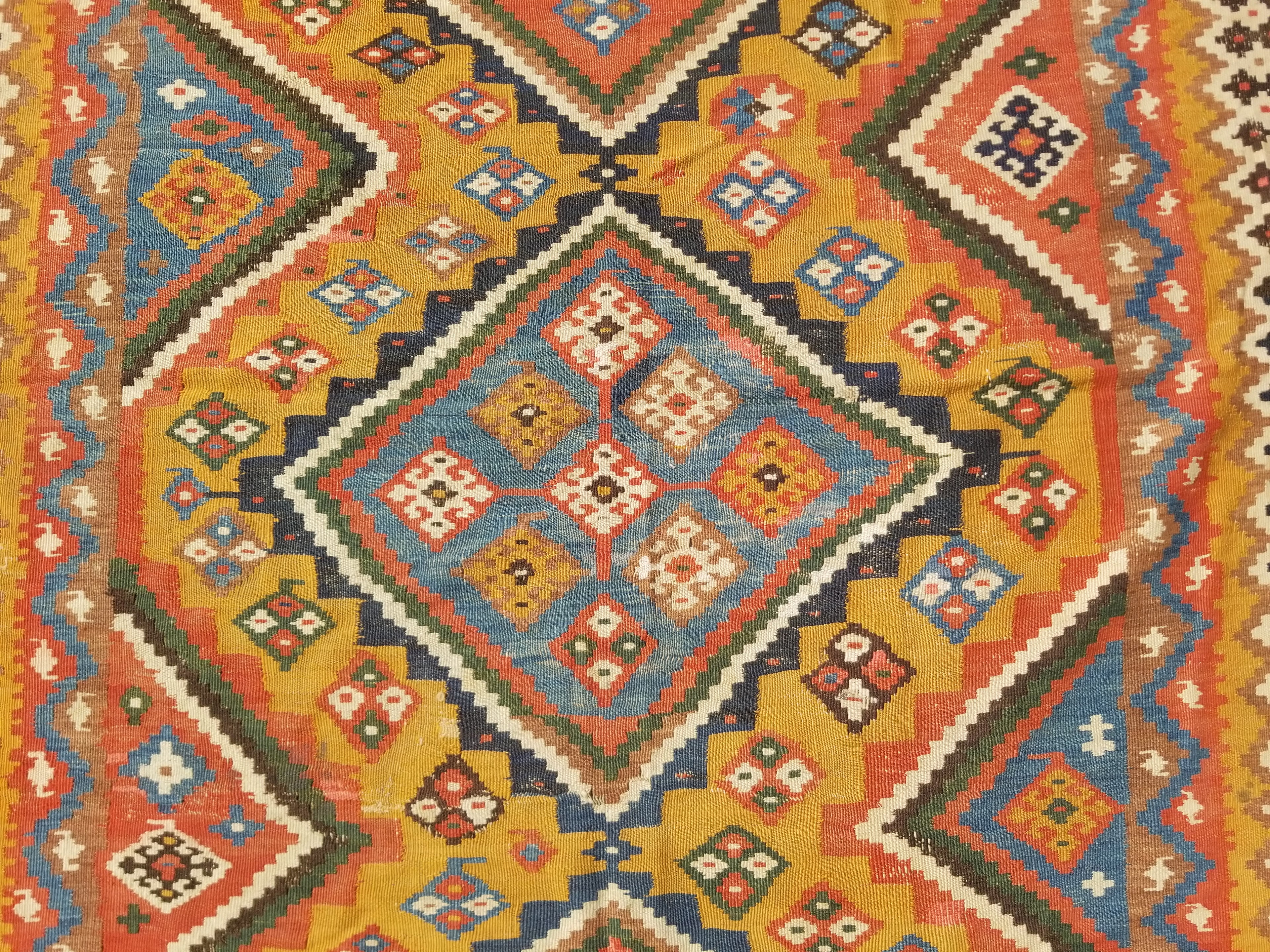 Antique Traditional Handwoven Turkish Anatolian Wool Multicolor Kilim 296x148cm