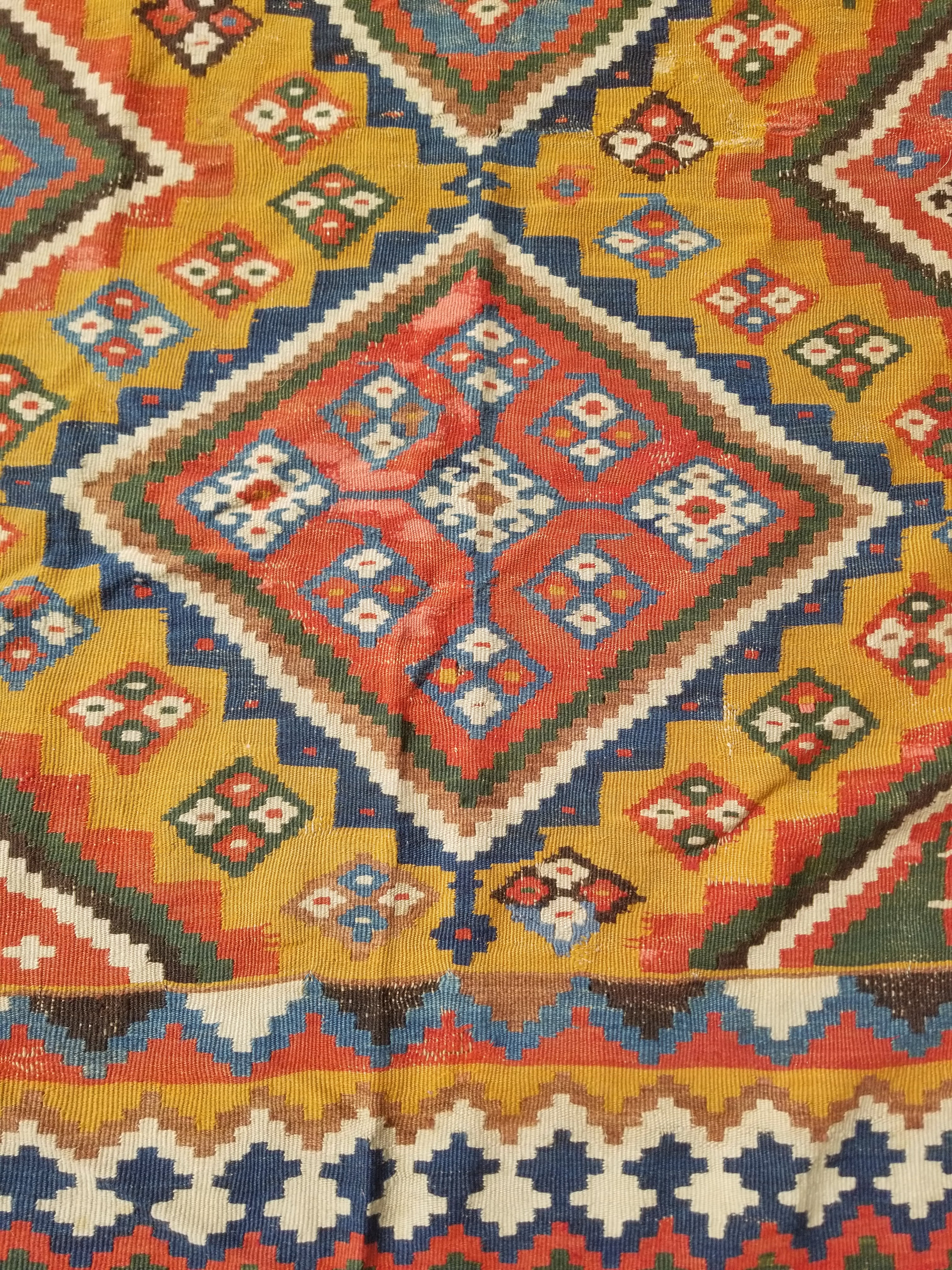 Antique Traditional Handwoven Turkish Anatolian Wool Multicolor Kilim 296x148cm