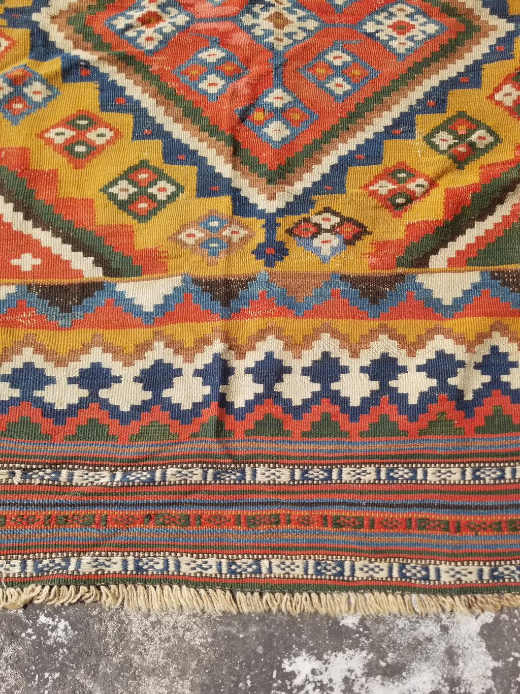 Antique Traditional Handwoven Turkish Anatolian Wool Multicolor Kilim 296x148cm