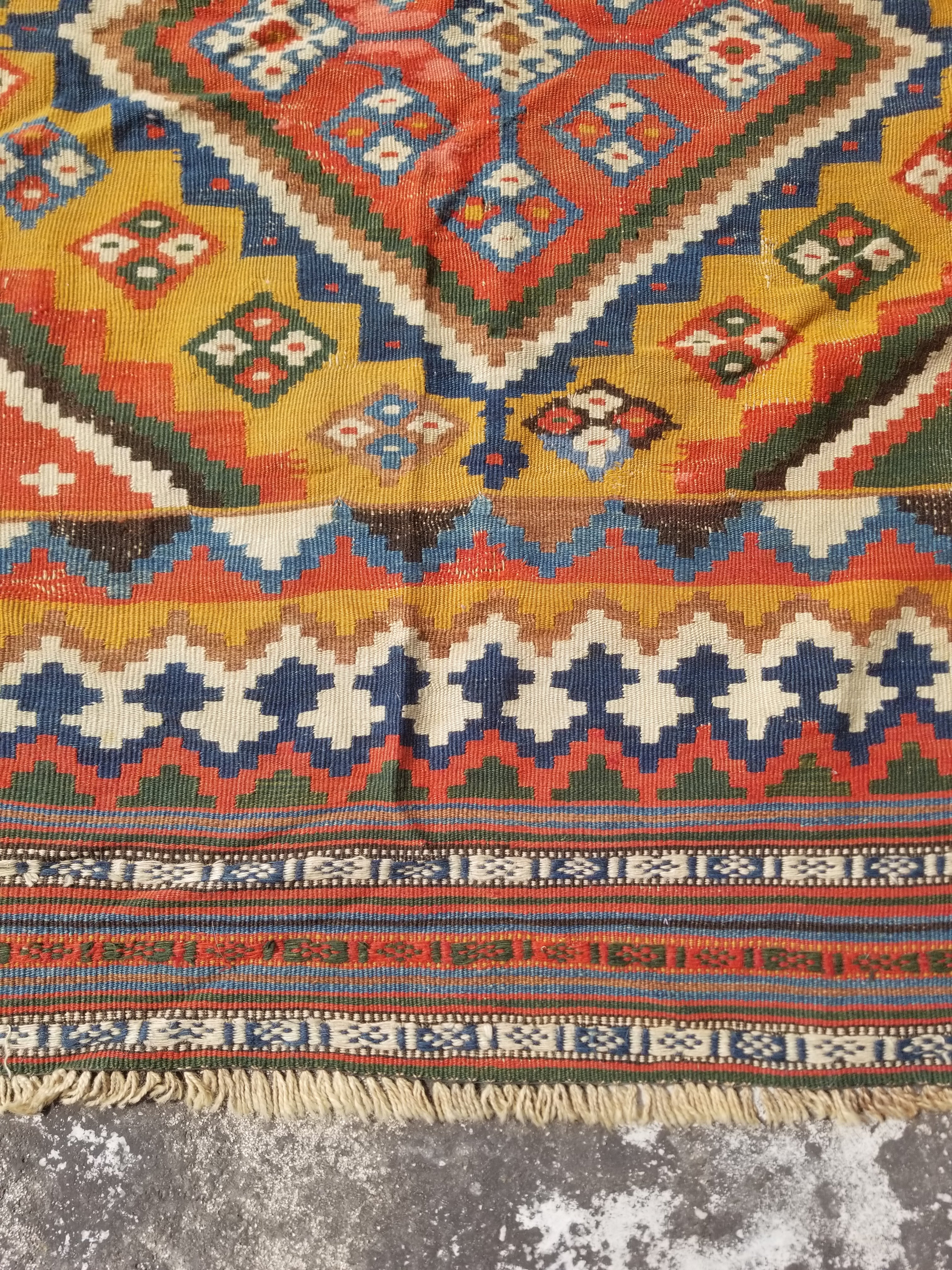 Antique Traditional Handwoven Turkish Anatolian Wool Multicolor Kilim 296x148cm