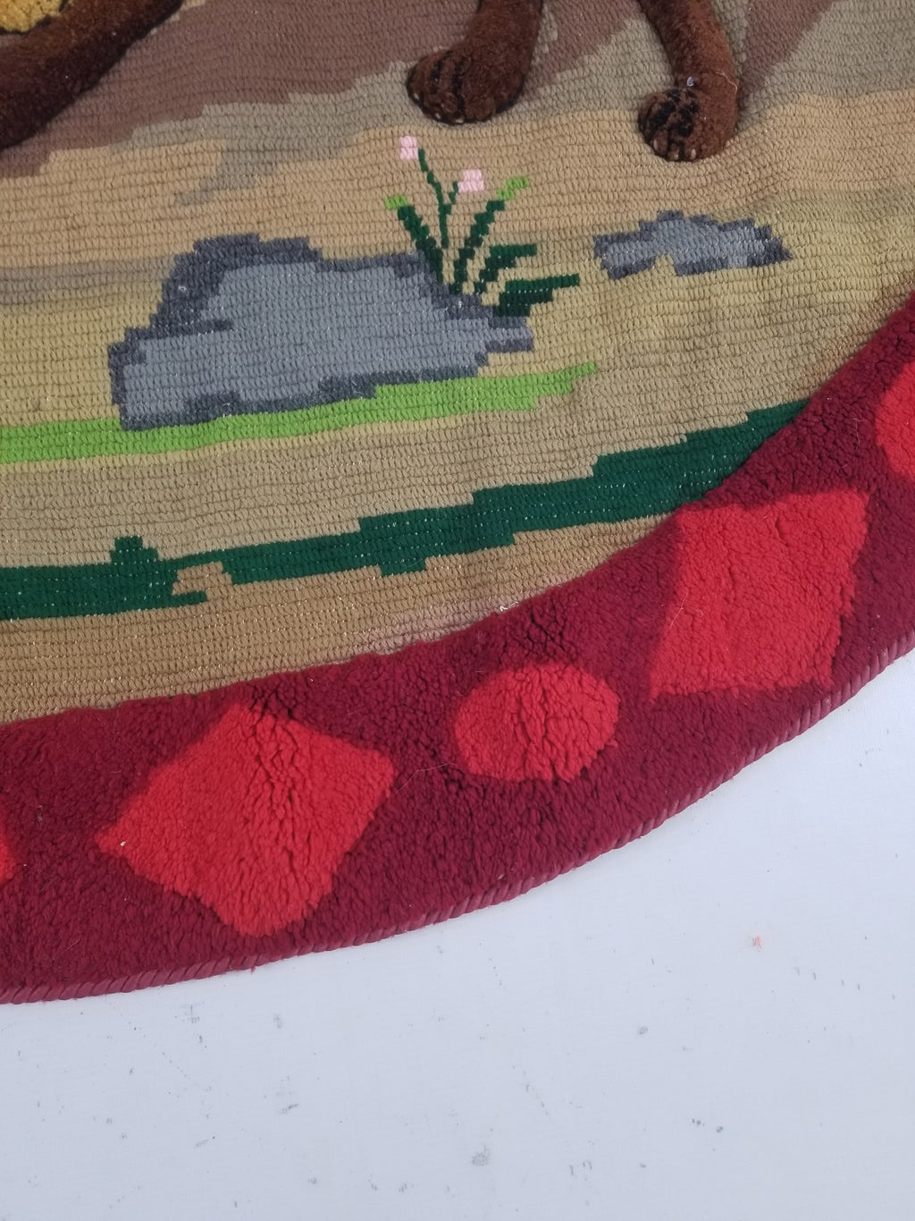Vintage European Hand Hooked Dog Chasing Bird Landscape Scene Rug 147x115cm
