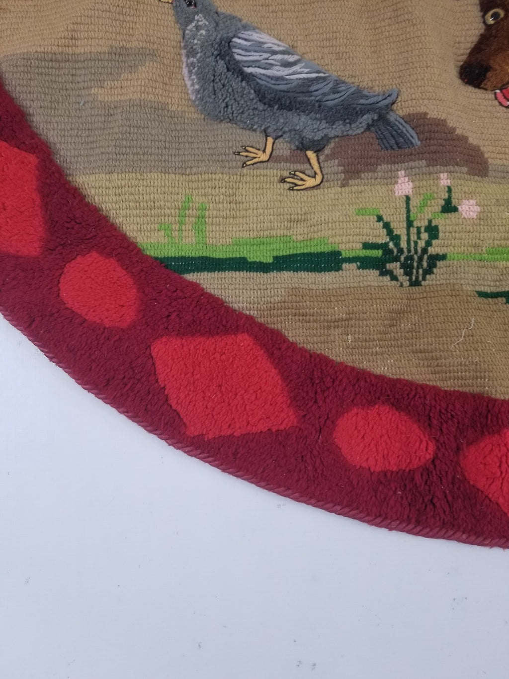 Vintage European Hand Hooked Dog Chasing Bird Landscape Scene Rug 147x115cm