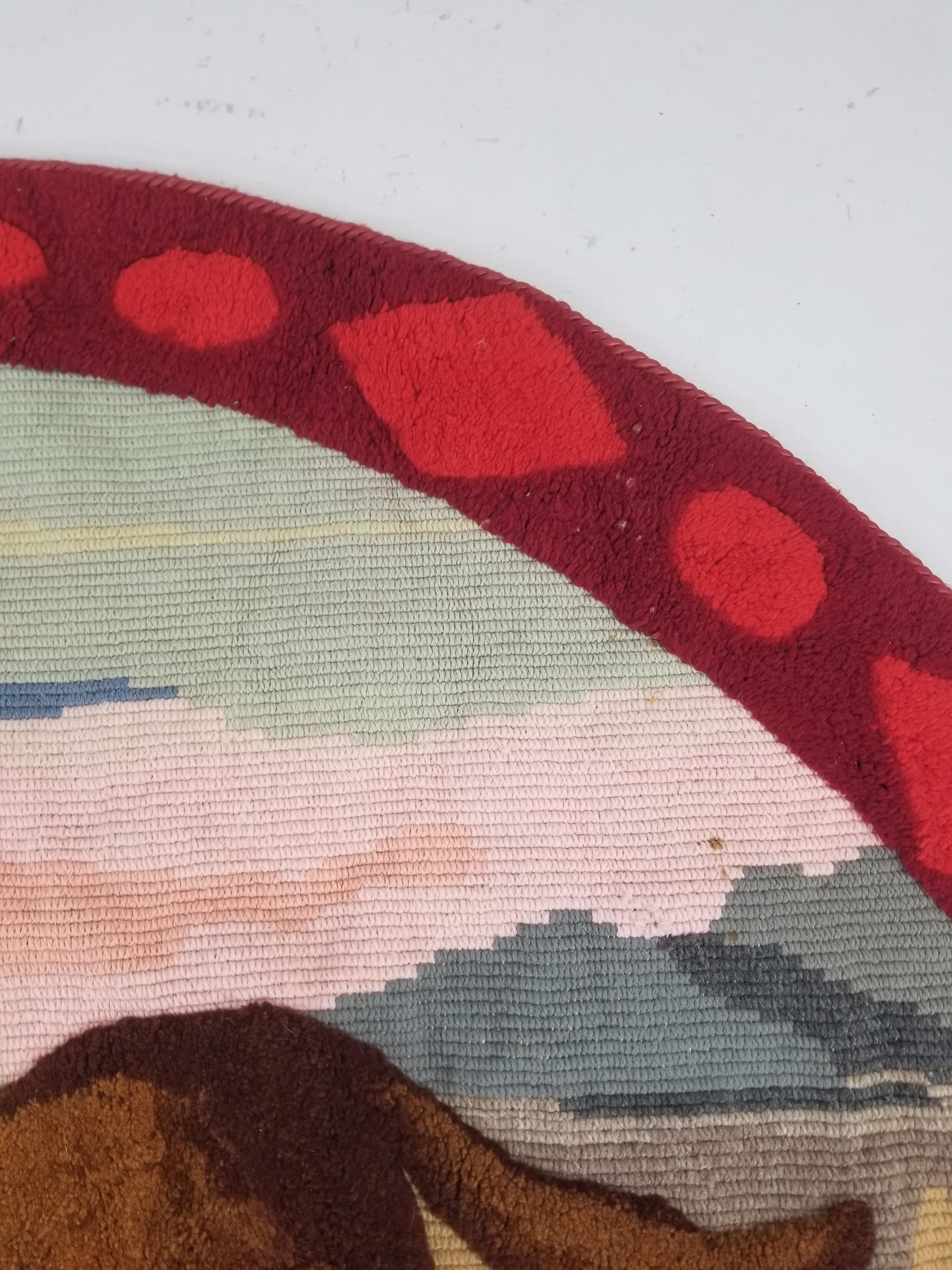Vintage European Hand Hooked Dog Chasing Bird Landscape Scene Rug 147x115cm