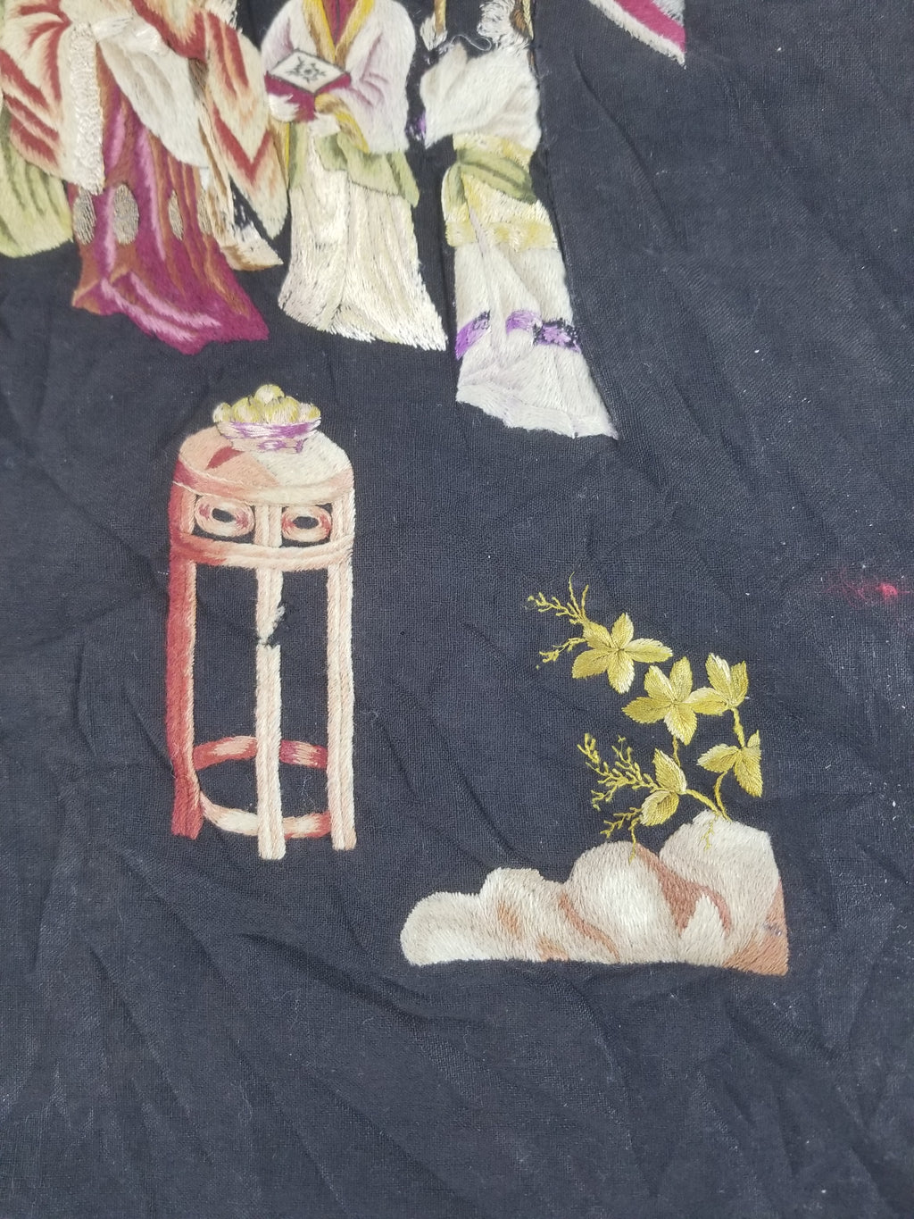 Antique Tibetan Embroidered Figural Scene Tapestry 63x63cm