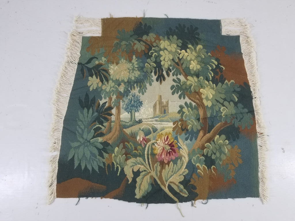 Antique European Aubusson Verdure Woodland Scene Tapestry 78x77cm