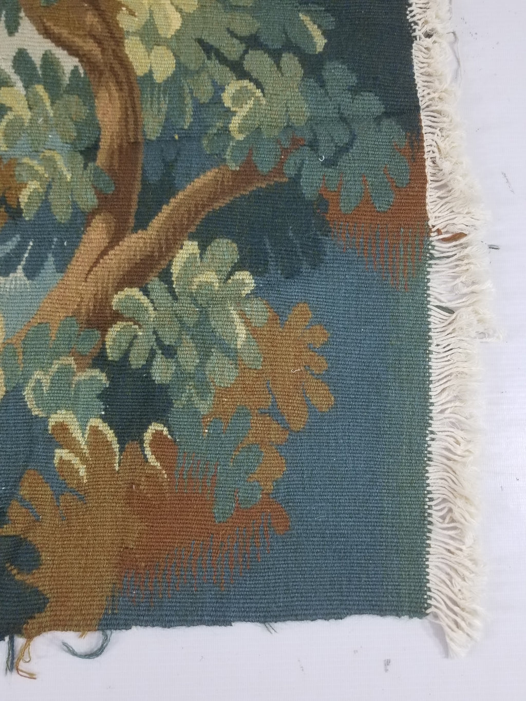 Antique European Aubusson Verdure Woodland Scene Tapestry 78x77cm