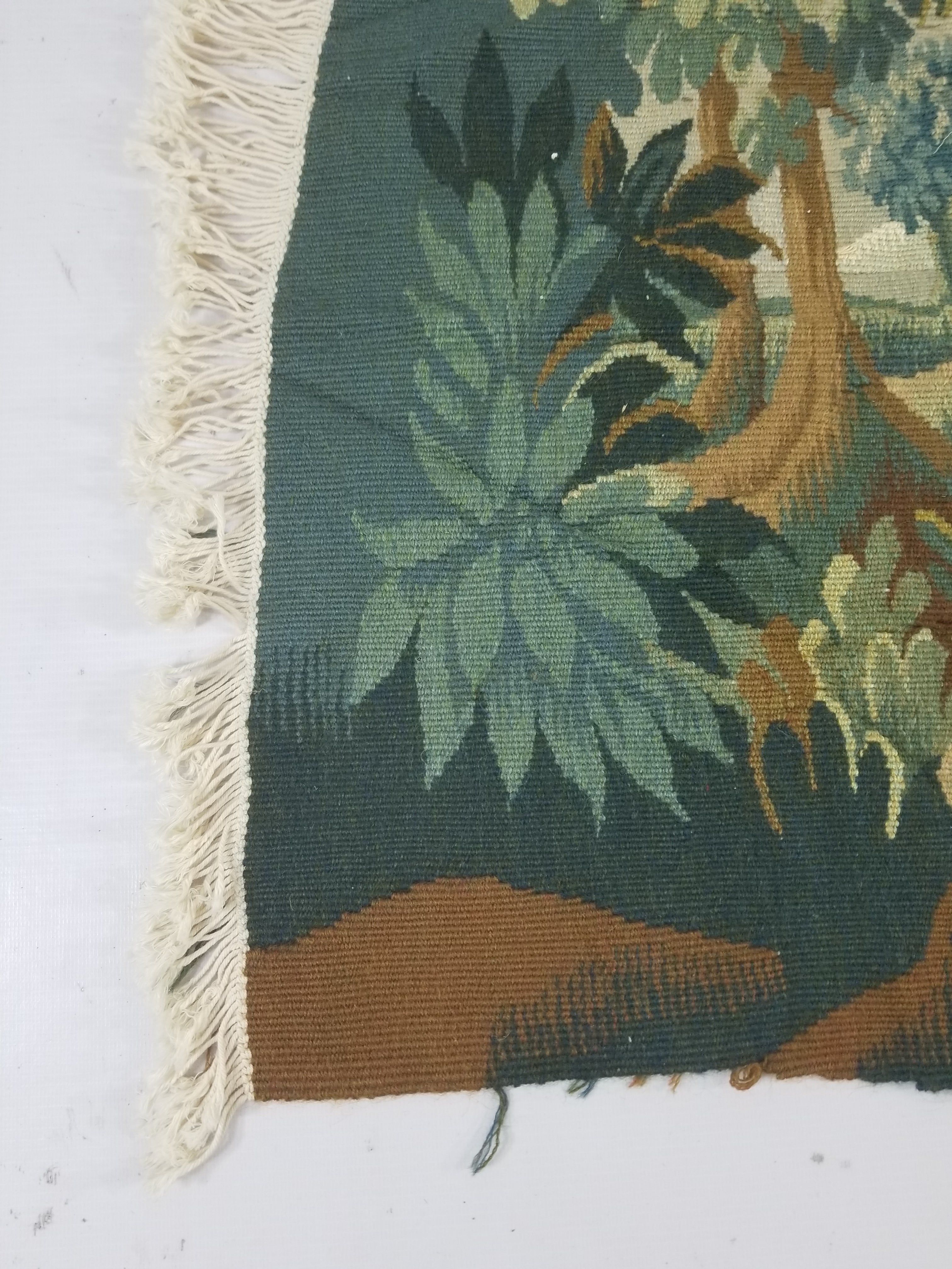 Antique European Aubusson Verdure Woodland Scene Tapestry 78x77cm