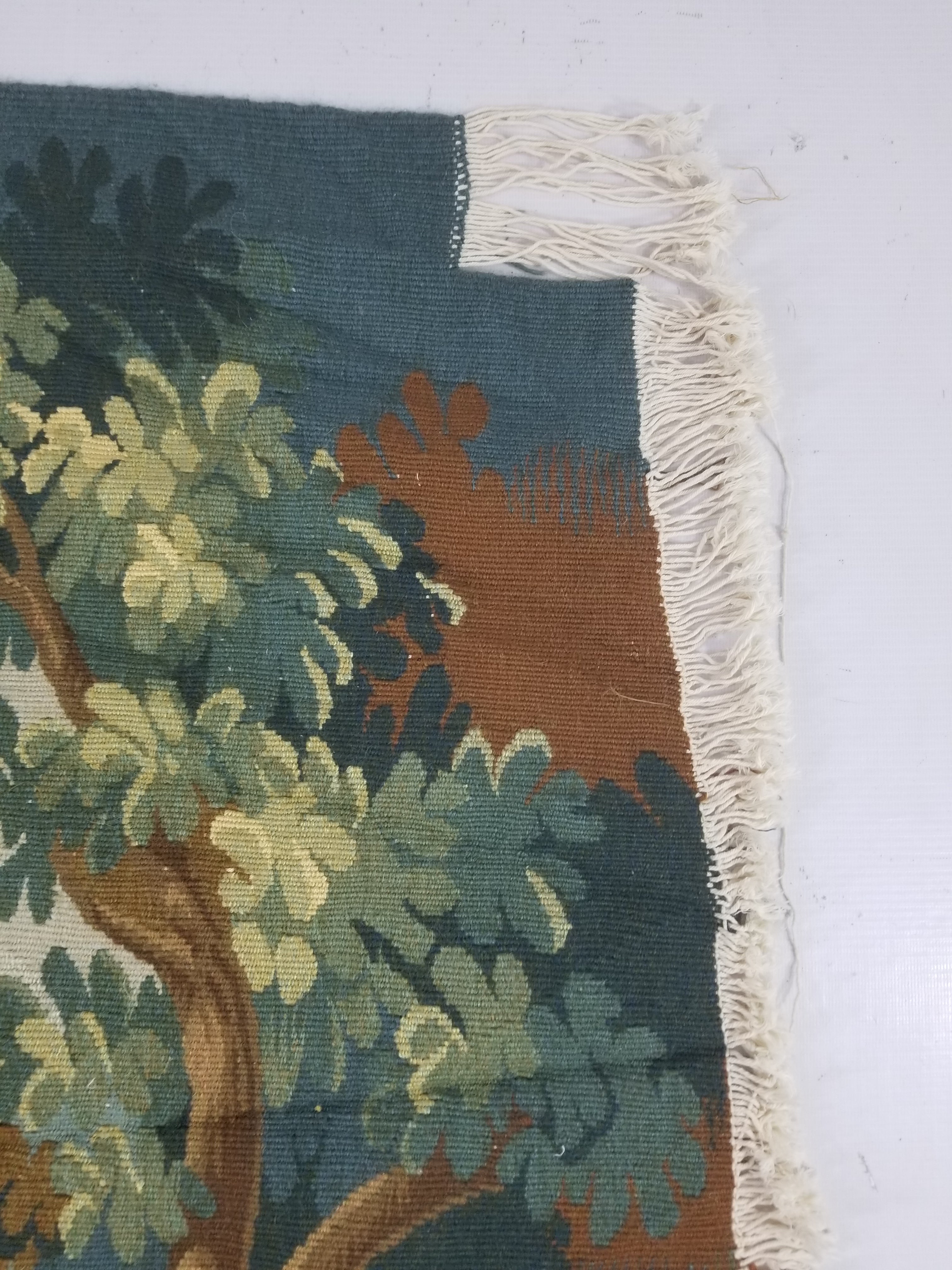 Antique European Aubusson Verdure Woodland Scene Tapestry 78x77cm
