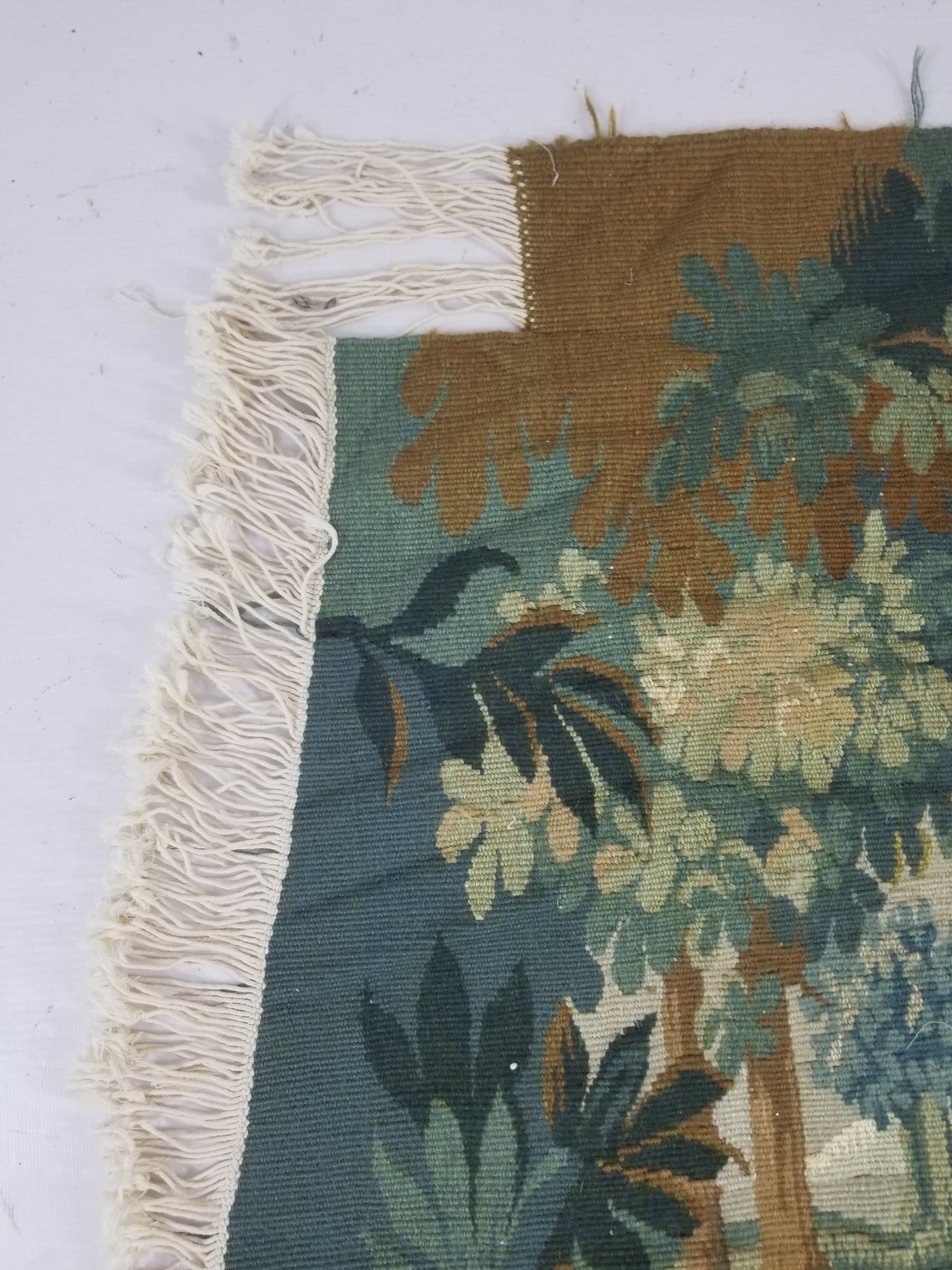 Antique European Aubusson Verdure Woodland Scene Tapestry 78x77cm