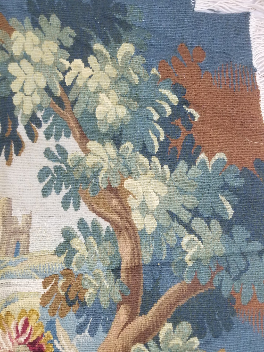 Antique European Aubusson Verdure Woodland Scene Tapestry 78x77cm