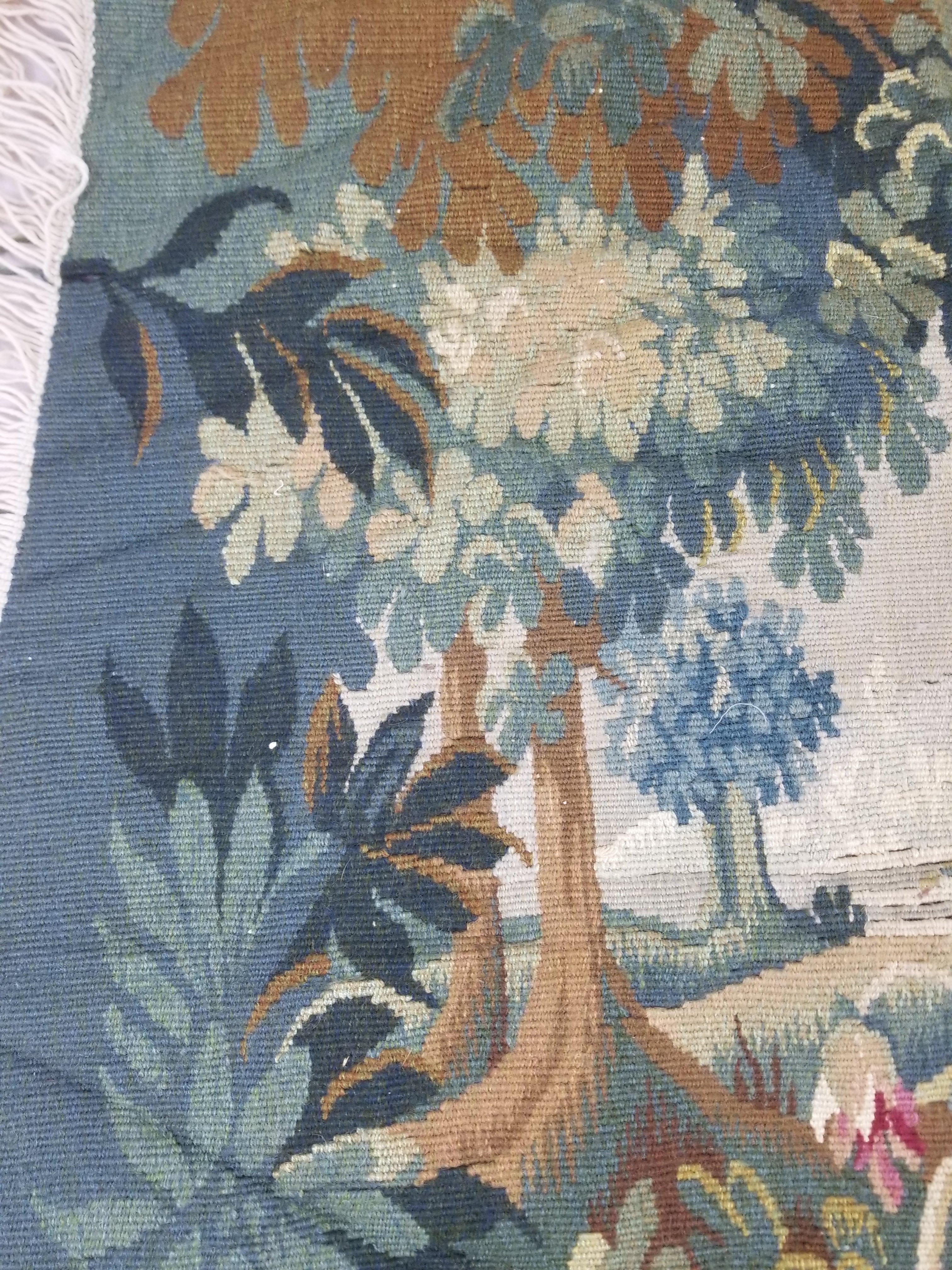 Antique European Aubusson Verdure Woodland Scene Tapestry 78x77cm