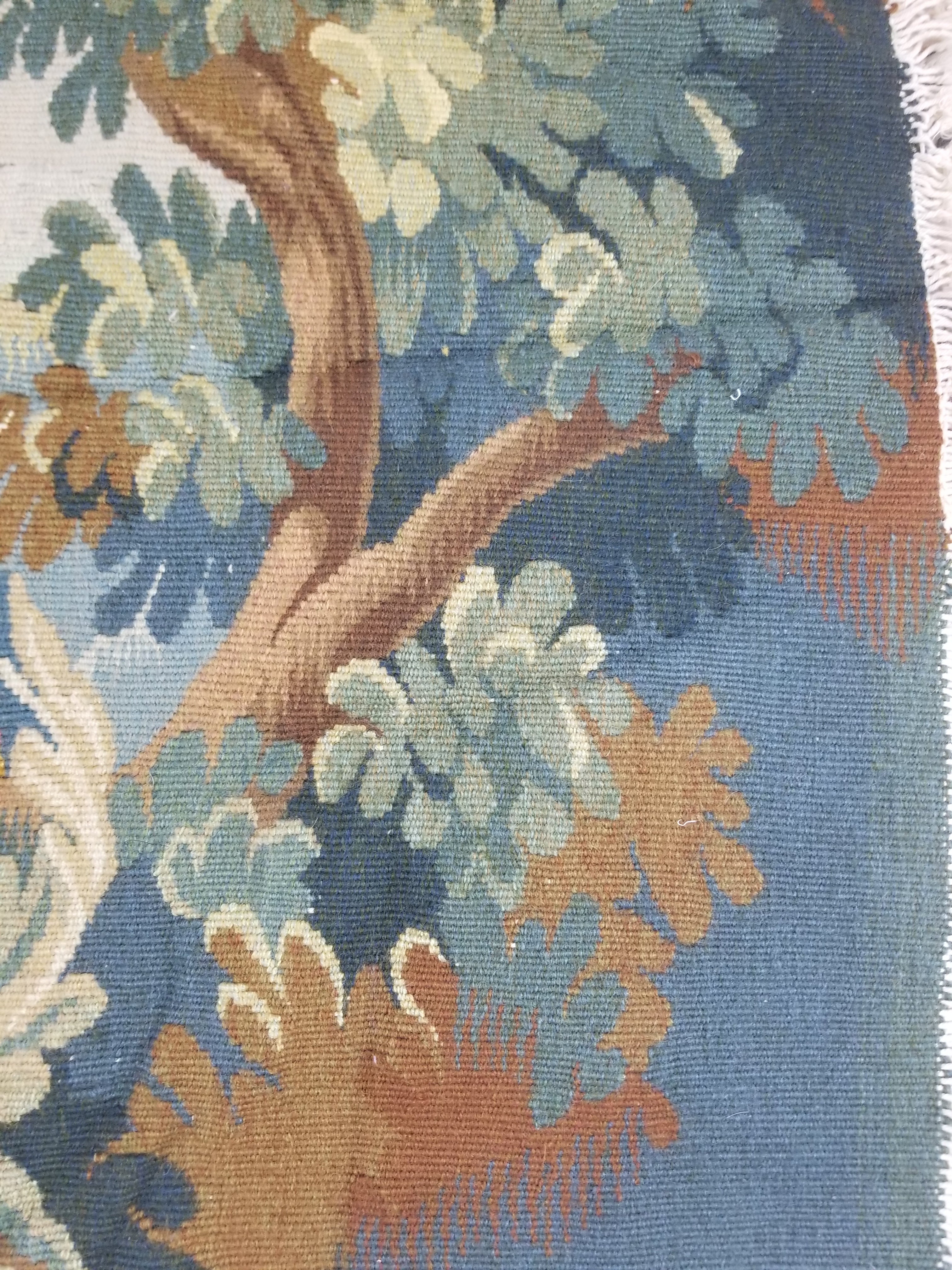 Antique European Aubusson Verdure Woodland Scene Tapestry 78x77cm