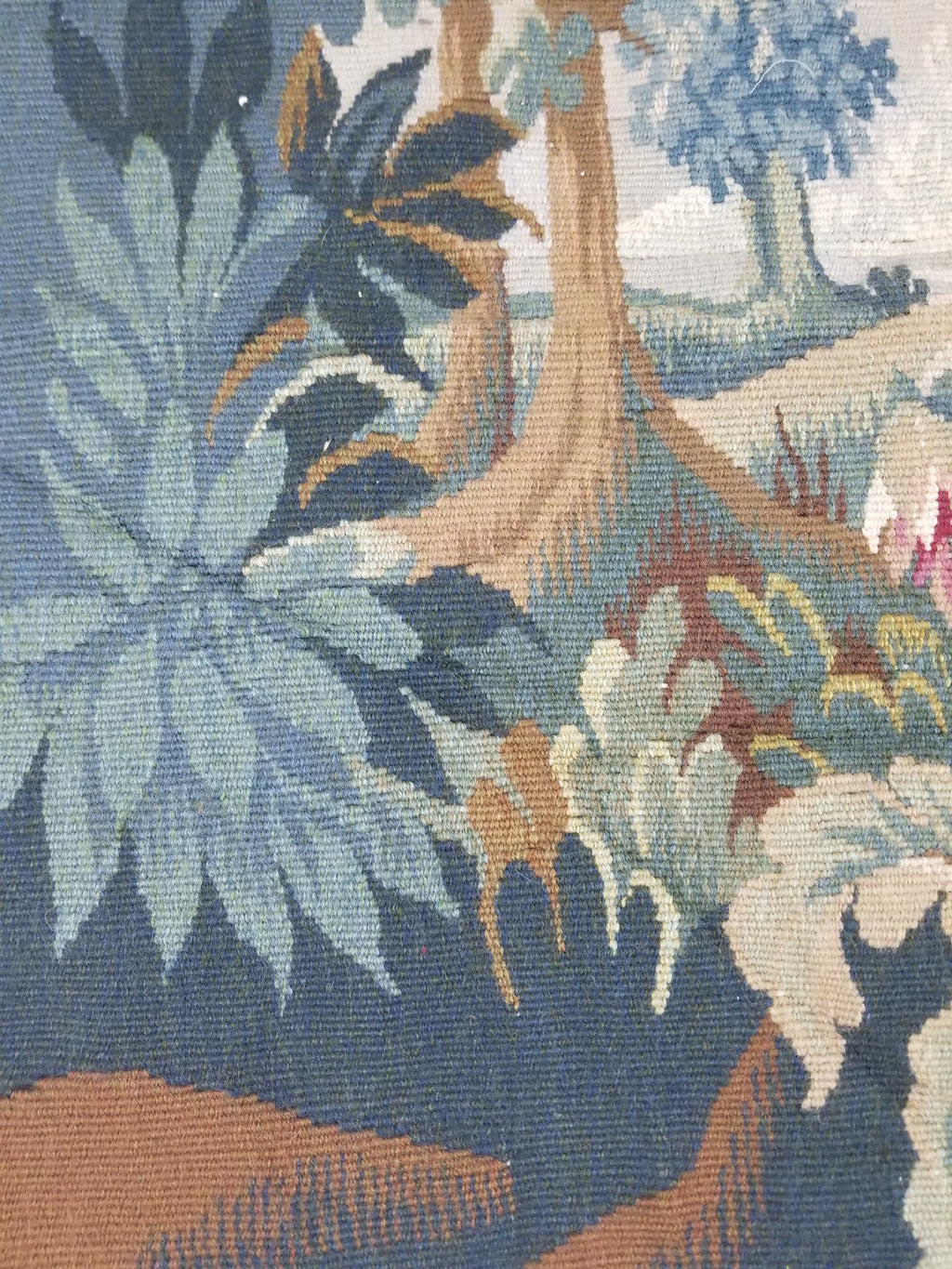 Antique European Aubusson Verdure Woodland Scene Tapestry 78x77cm