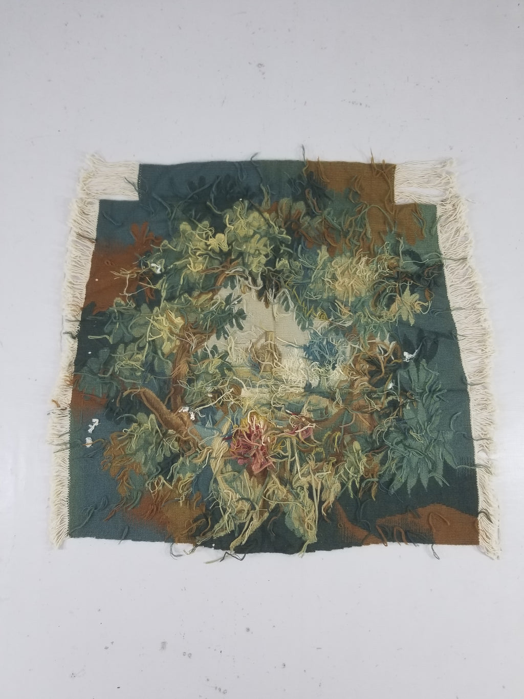 Antique European Aubusson Verdure Woodland Scene Tapestry 78x77cm
