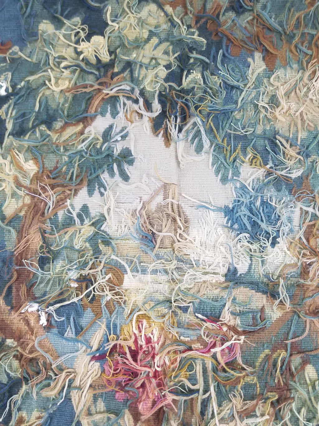 Antique European Aubusson Verdure Woodland Scene Tapestry 78x77cm