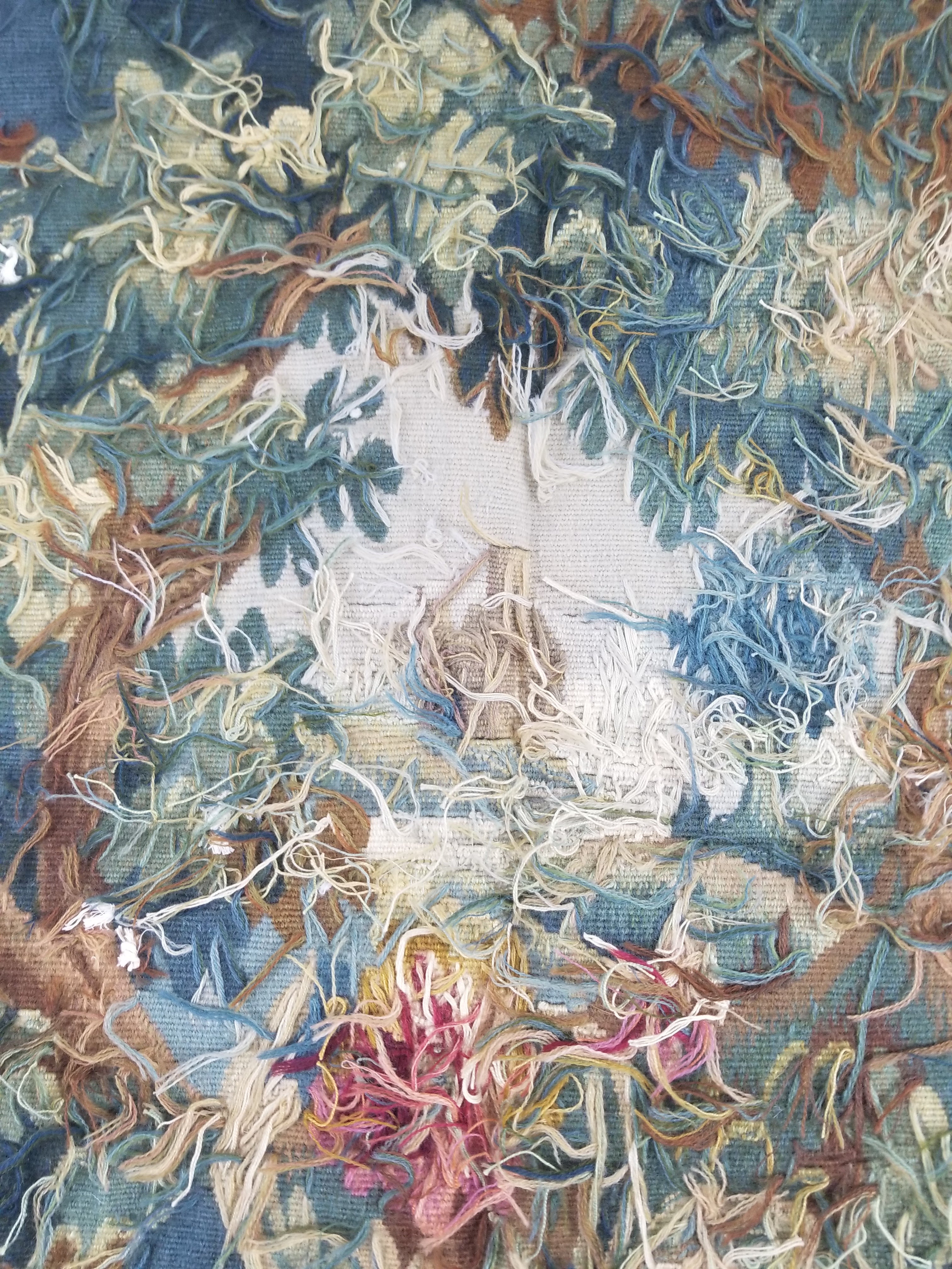 Antique European Aubusson Verdure Woodland Scene Tapestry 78x77cm