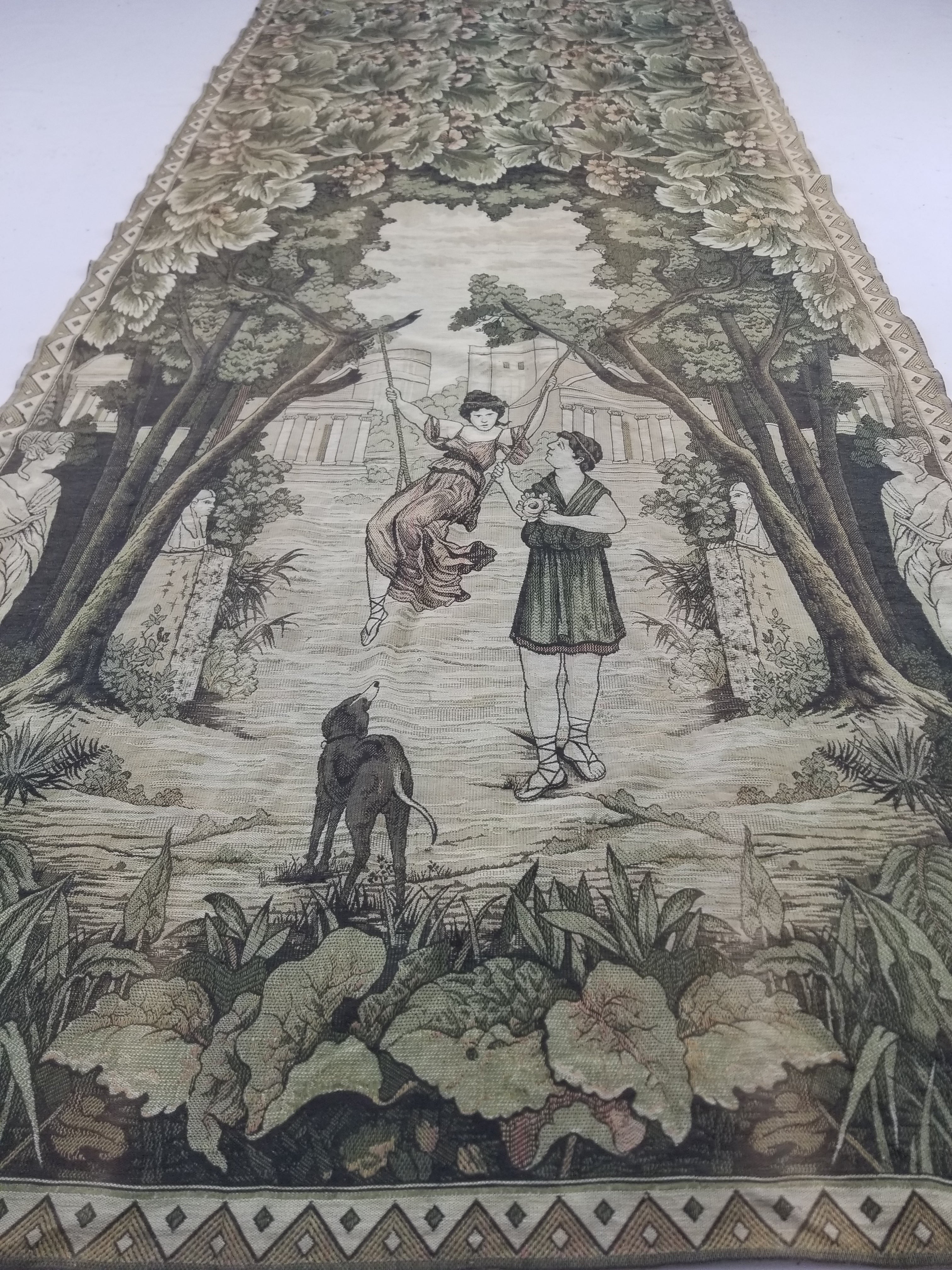 Vintage European Verdure Romantic Garden Scene Woven Tapestry 282x120cm