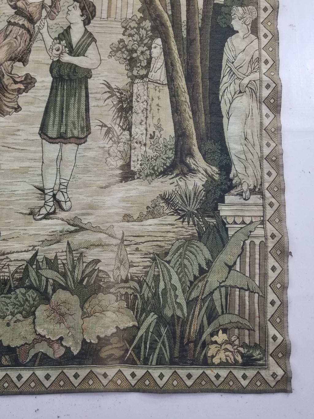 Vintage European Verdure Romantic Garden Scene Woven Tapestry 282x120cm