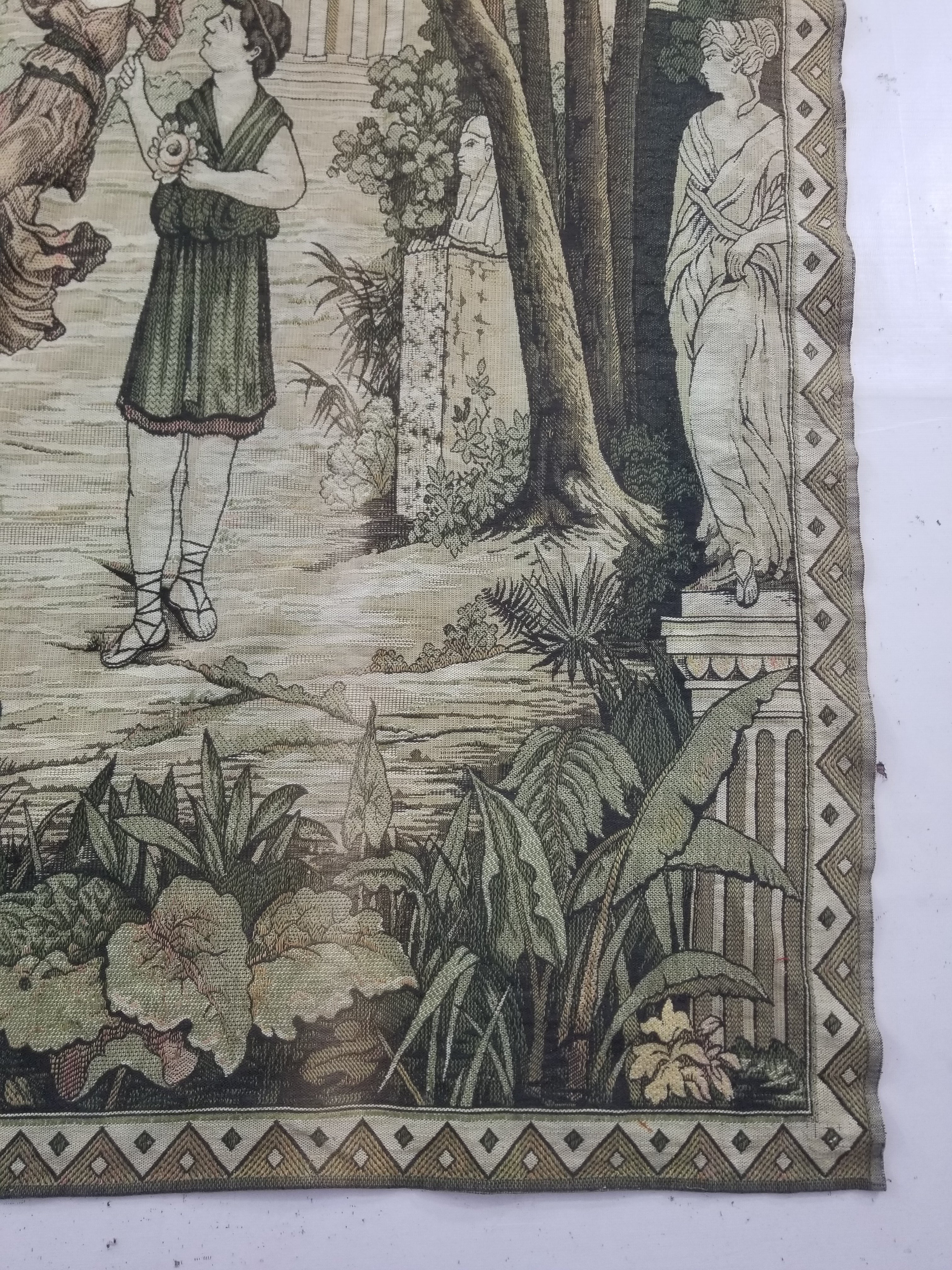 Vintage European Verdure Romantic Garden Scene Woven Tapestry 282x120cm