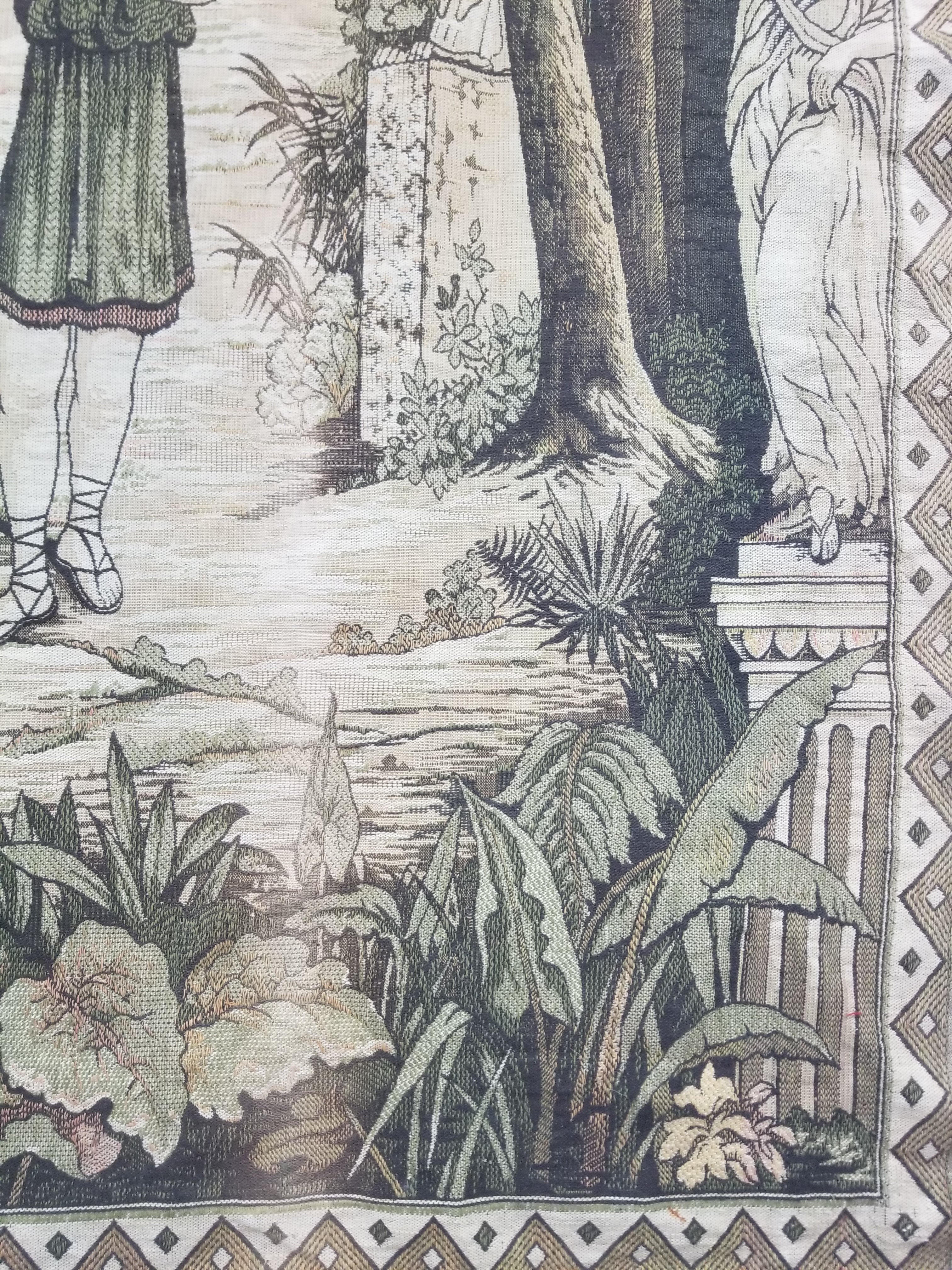 Vintage European Verdure Romantic Garden Scene Woven Tapestry 282x120cm