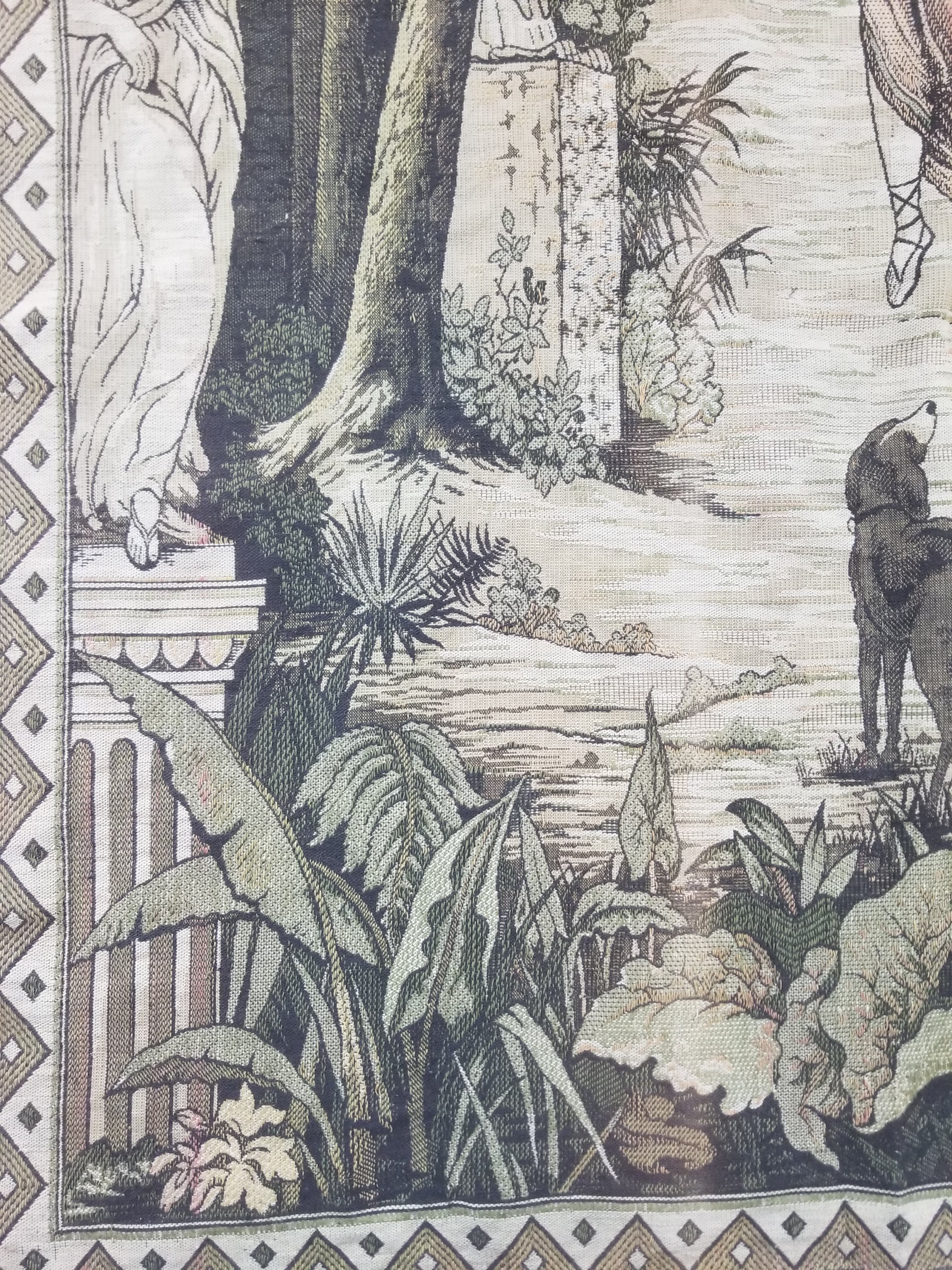 Vintage European Verdure Romantic Garden Scene Woven Tapestry 282x120cm