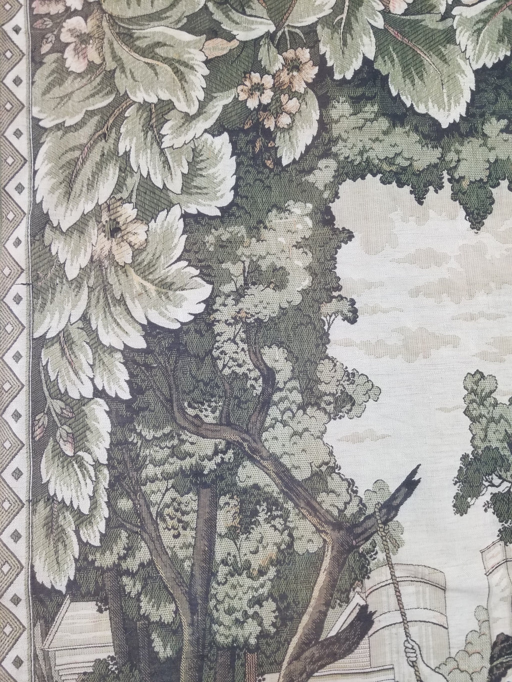 Vintage European Verdure Romantic Garden Scene Woven Tapestry 282x120cm