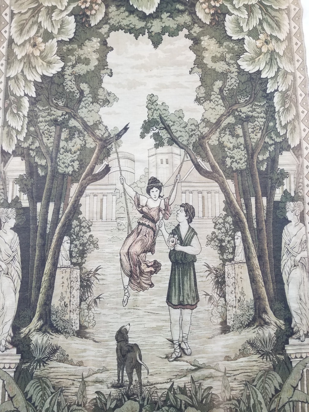 Vintage European Verdure Romantic Garden Scene Woven Tapestry 282x120cm