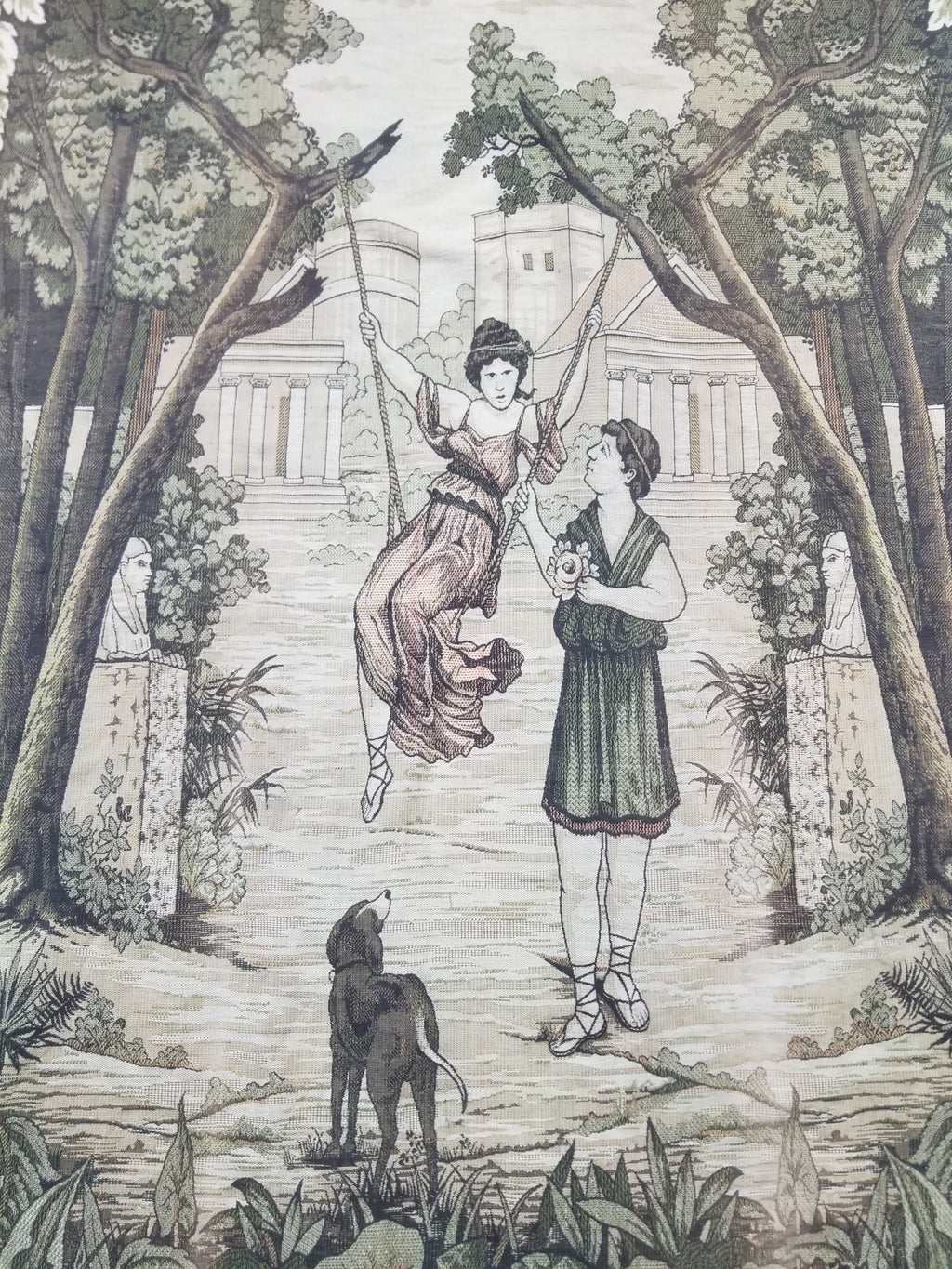 Vintage European Verdure Romantic Garden Scene Woven Tapestry 282x120cm