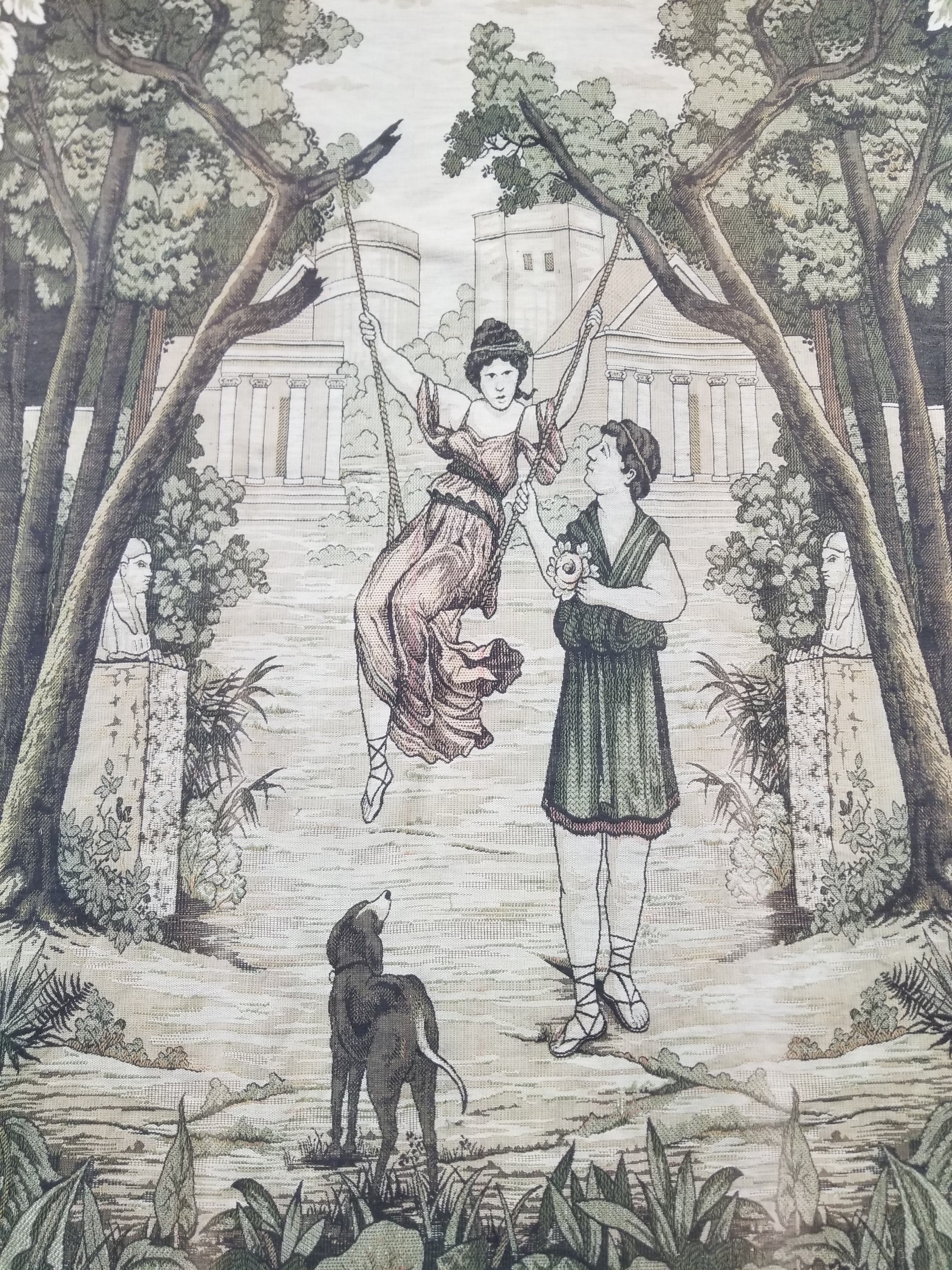 Vintage European Verdure Romantic Garden Scene Woven Tapestry 282x120cm