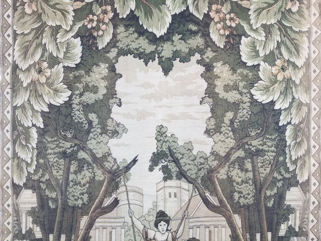 Vintage European Verdure Romantic Garden Scene Woven Tapestry 282x120cm