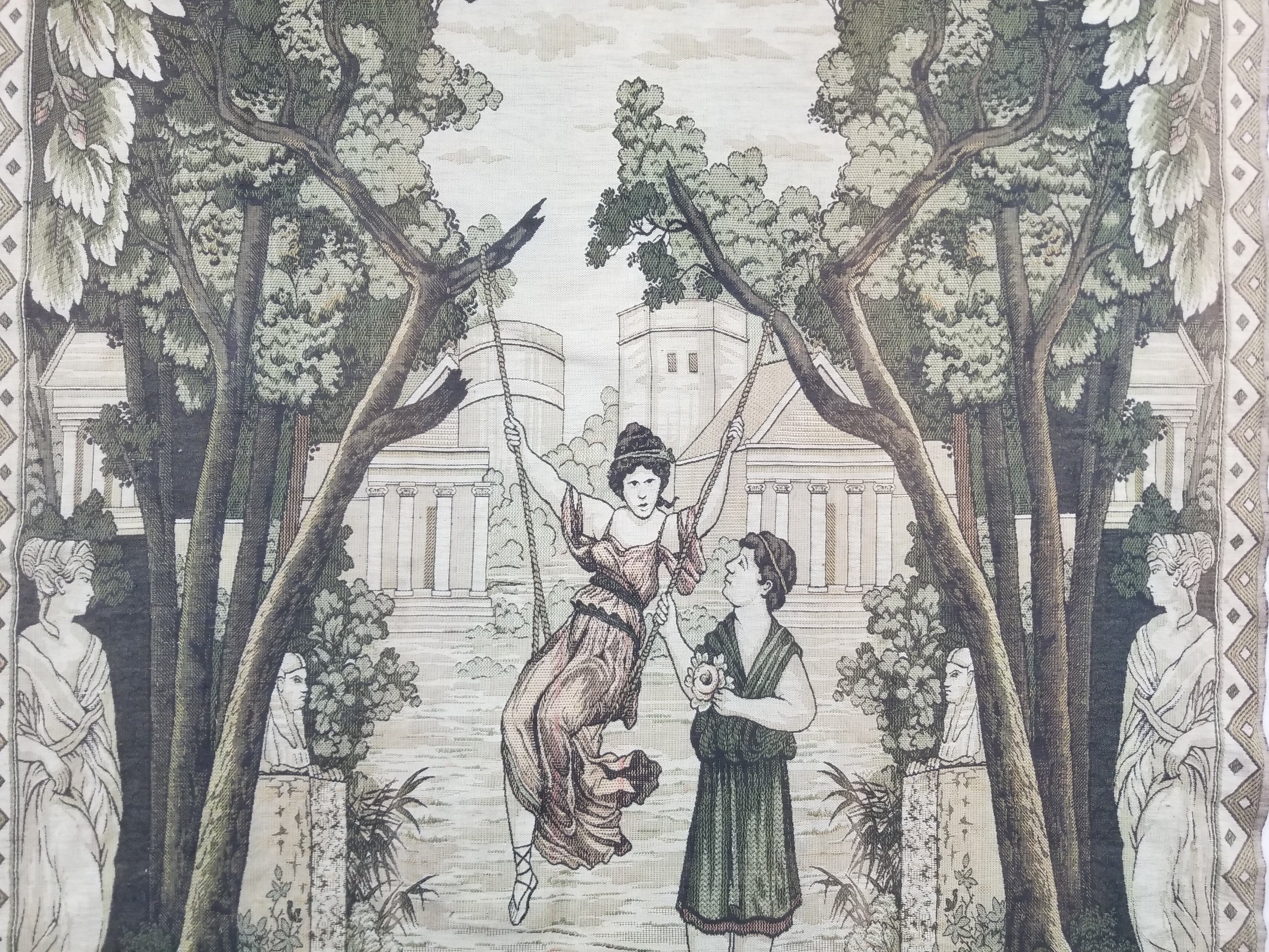 Vintage European Verdure Romantic Garden Scene Woven Tapestry 282x120cm