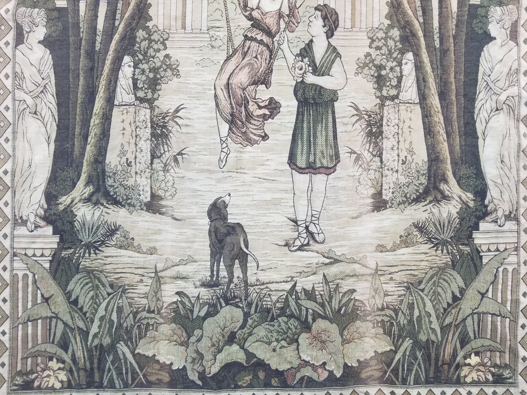 Vintage European Verdure Romantic Garden Scene Woven Tapestry 282x120cm