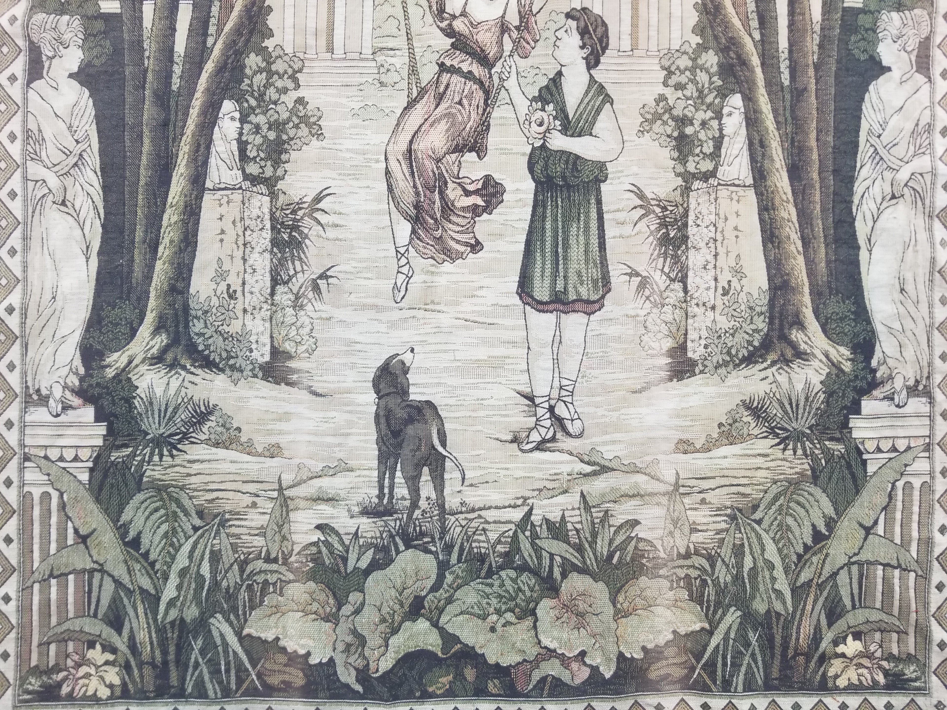 Vintage European Verdure Romantic Garden Scene Woven Tapestry 282x120cm