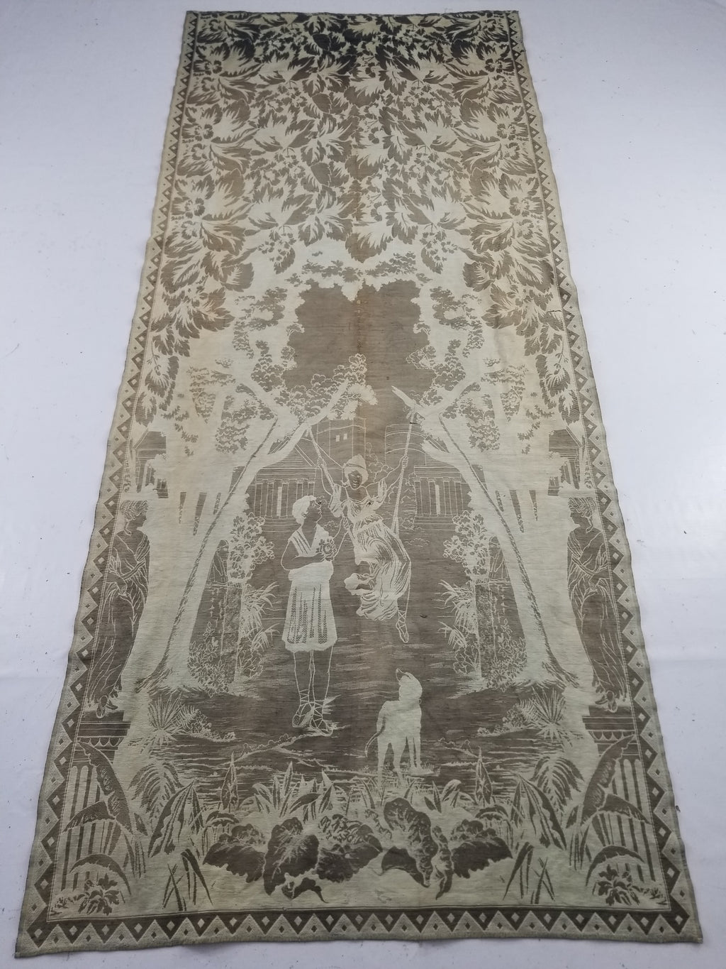 Vintage European Verdure Romantic Garden Scene Woven Tapestry 282x120cm