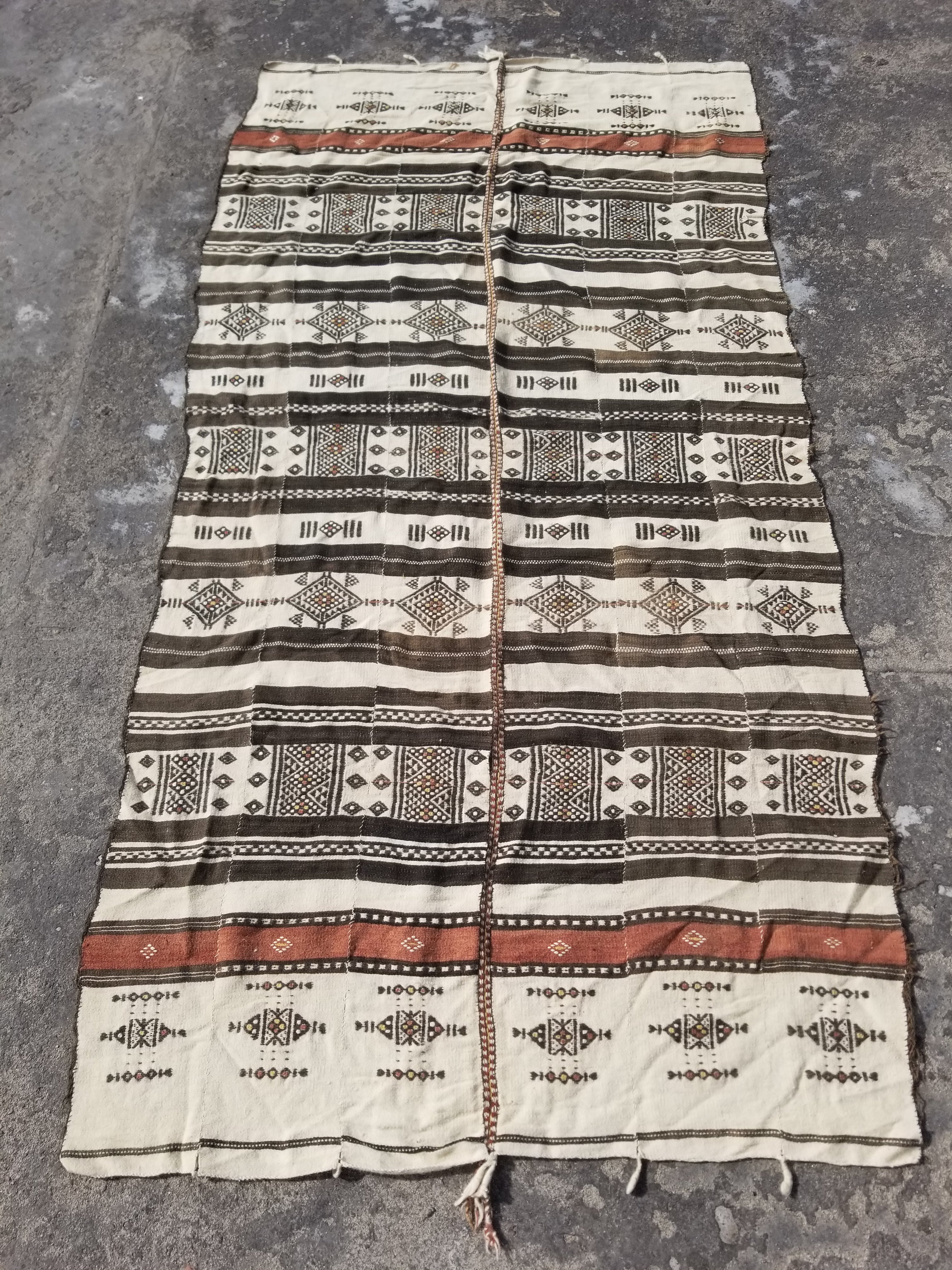 Vintage Traditional Handwoven African Fulani Wool Multicoolor Blanket 238x118cm