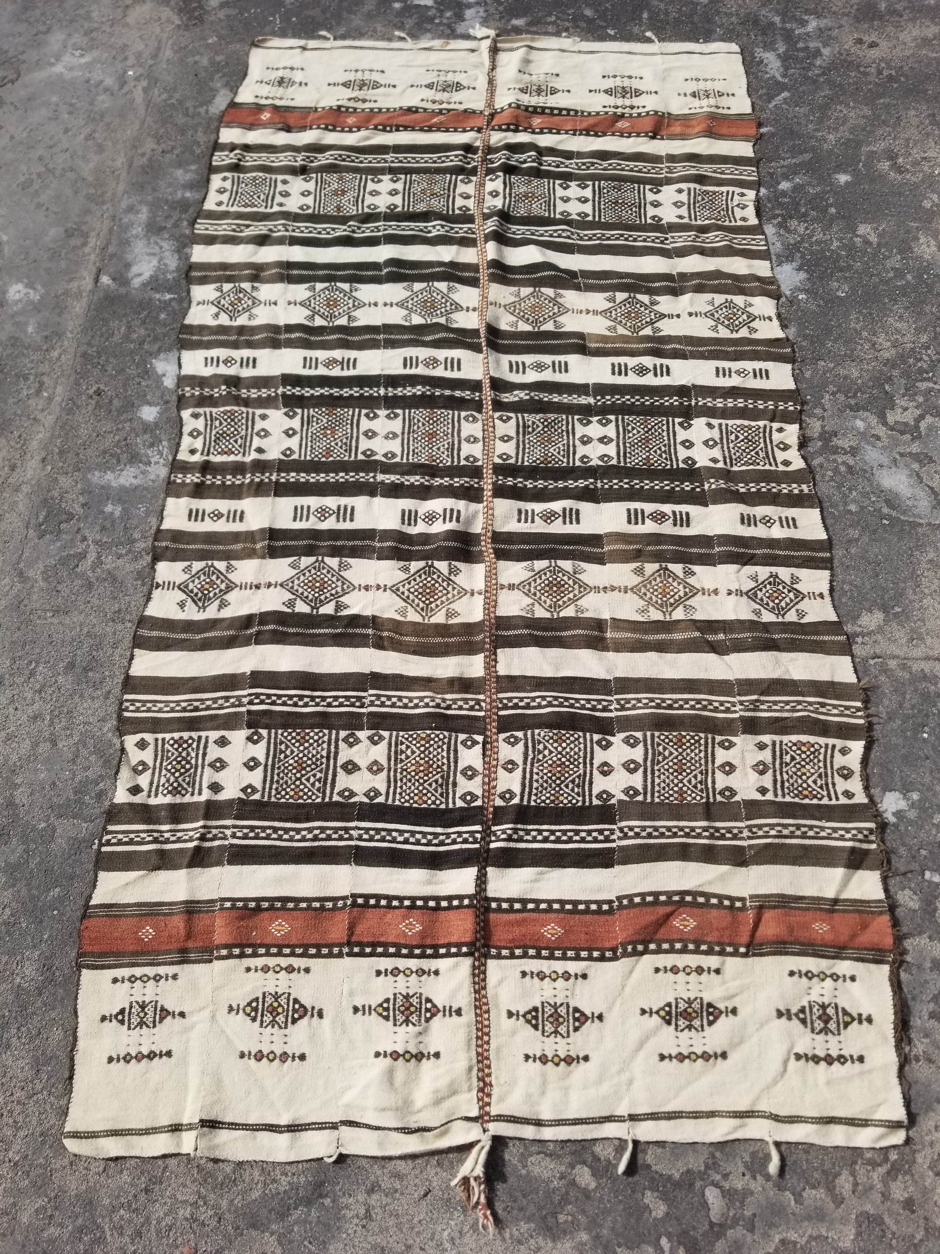 Vintage Traditional Handwoven African Fulani Wool Multicoolor Blanket 238x118cm